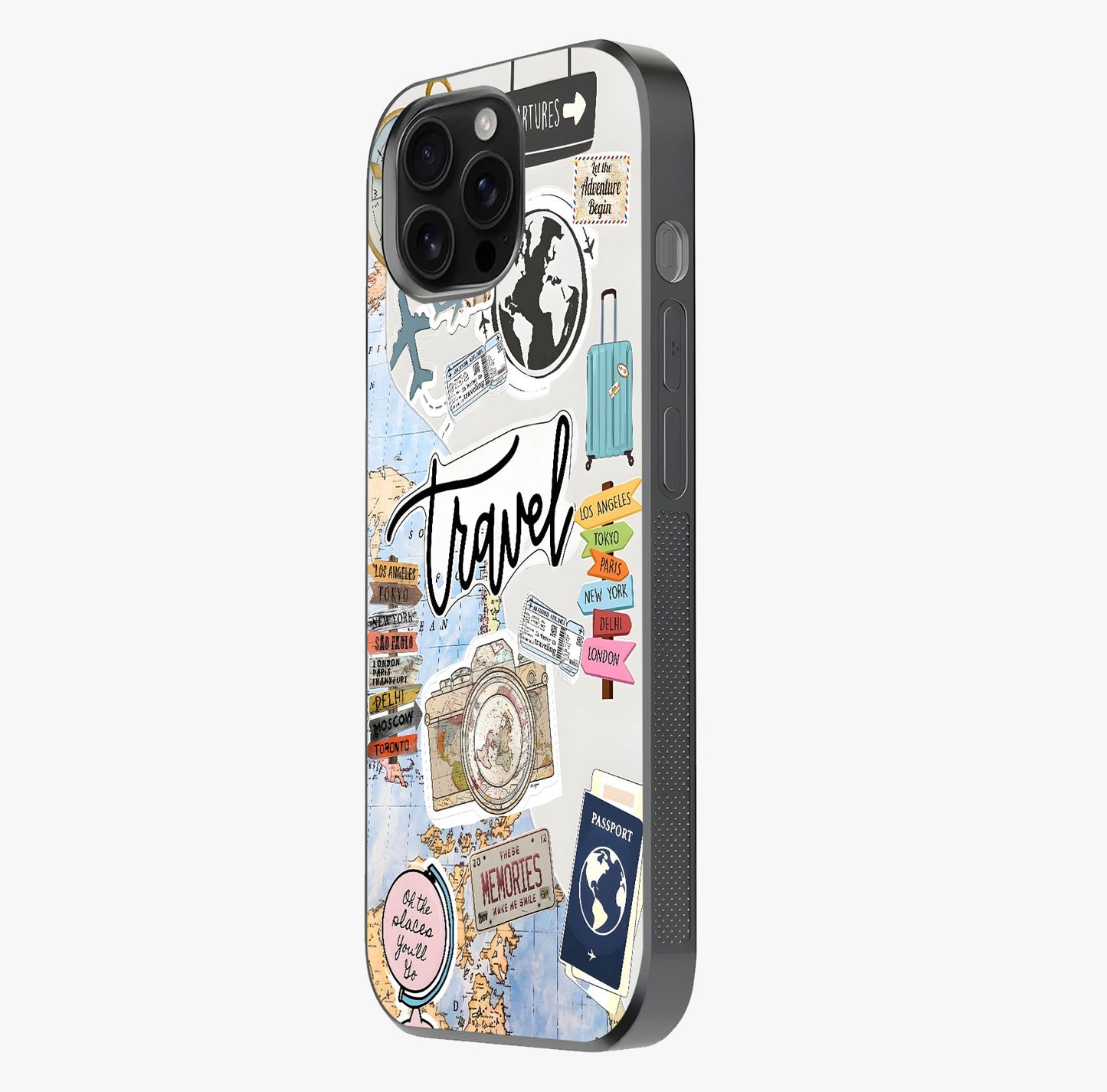 Wanderlust Journal Glass Case photographed in natural light showing reflective finish and design depth.