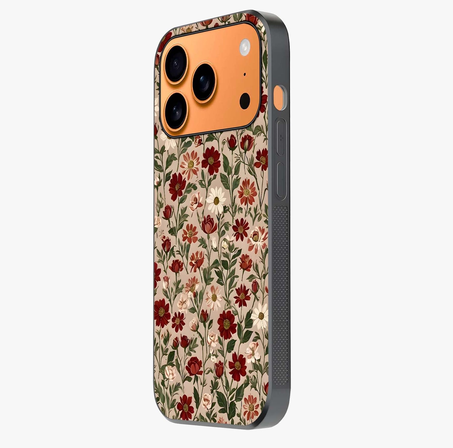 Biege Flower With Leaf Glass Case photographed in natural light showing reflective finish and design depth.