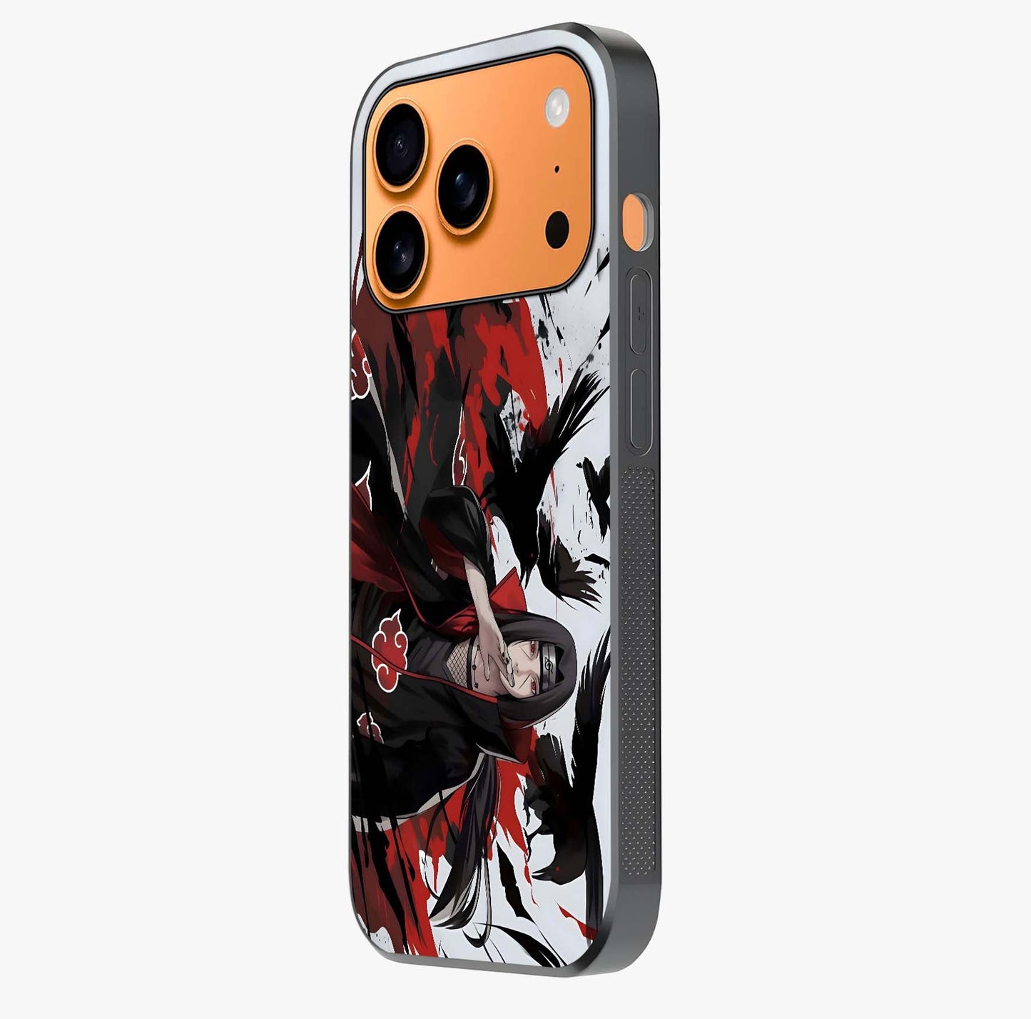 Crimson Crow Illusion Glass Case photographed in natural light showing reflective finish and design depth.
