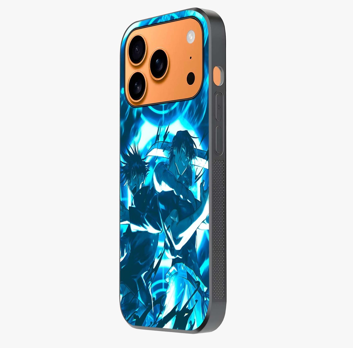 Cursed Energy Clash Glass Case photographed in natural light showing reflective finish and design depth.