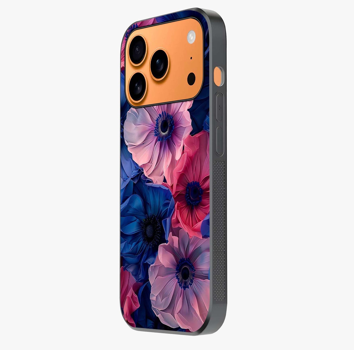 Flower Paper Art Pattern Glass Case photographed in natural light showing reflective finish and design depth.