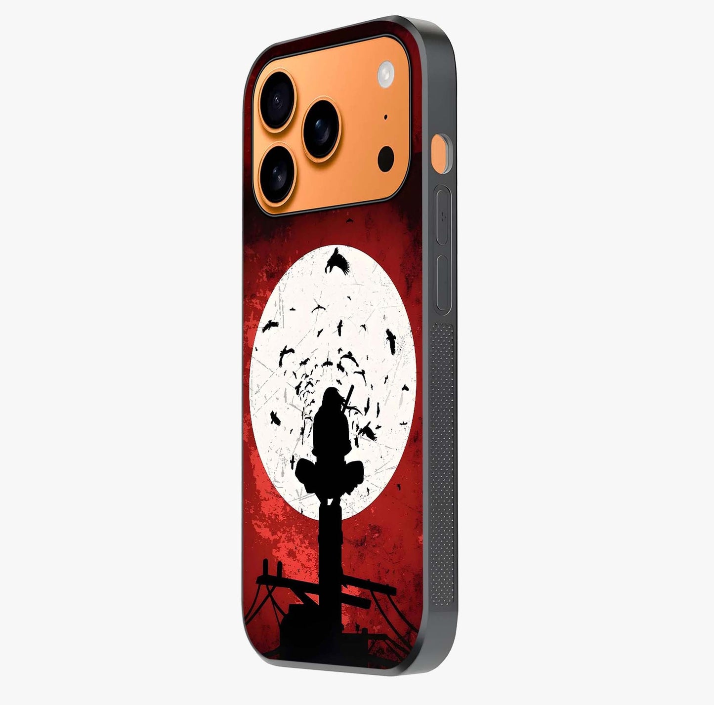 Itachi Limited Edition Naruto Anime Glass Case photographed in natural light showing reflective finish and design depth.