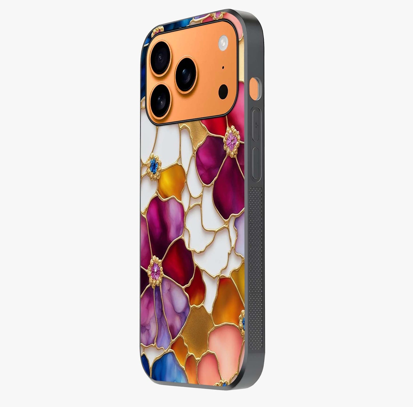 Marble Flower Pattern Glass Case photographed in natural light showing reflective finish and design depth.
