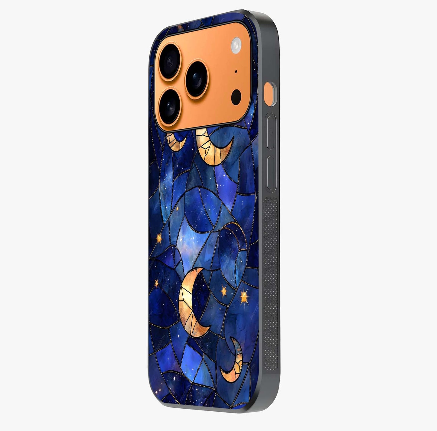 Starlit Sky Tapestry Glass Case photographed in natural light showing reflective finish and design depth.