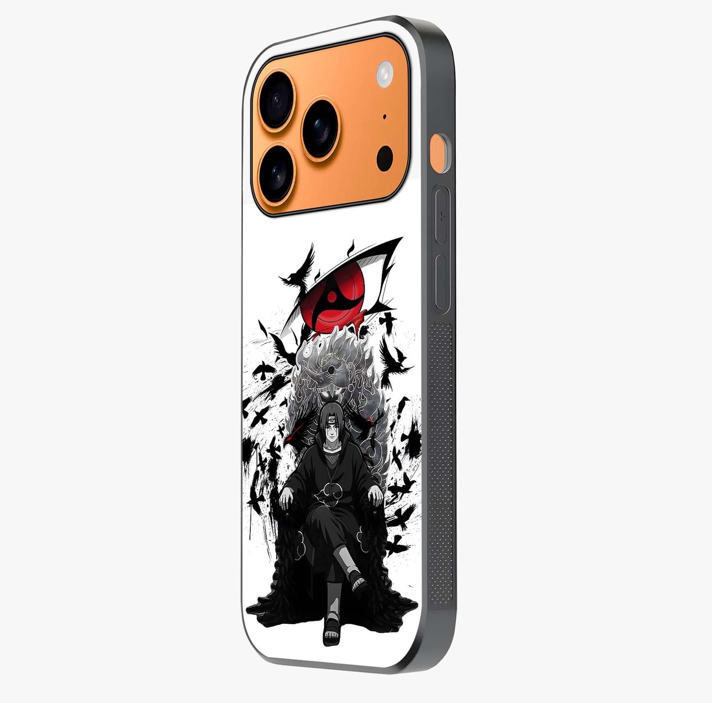 Uchiha Shadow Throne Glass Case photographed in natural light showing reflective finish and design depth.