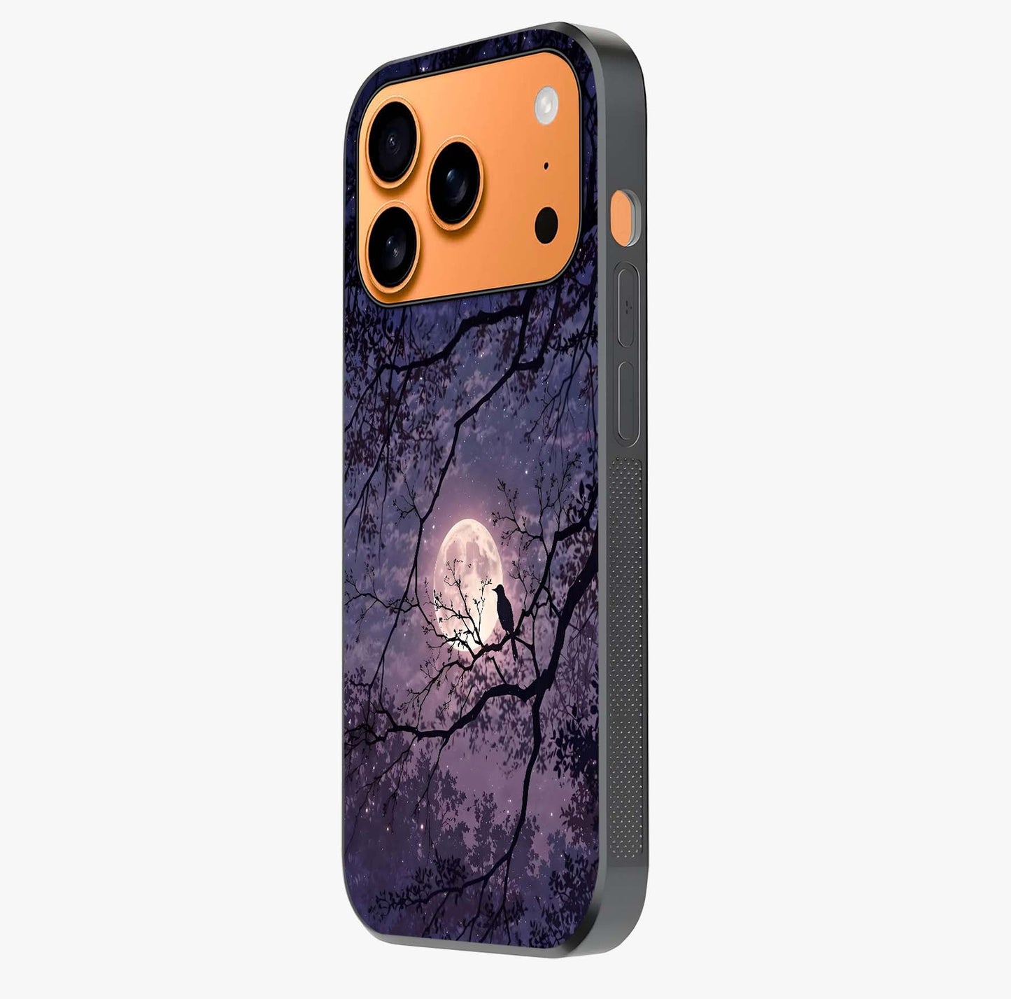 Whispering Moon Silence Glass Case photographed in natural light showing reflective finish and design depth.
