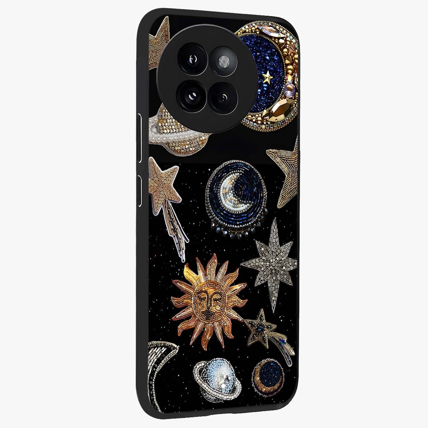 Celestial Gem Constellations Glass Case upright view showcasing cosmic constellation artwork with celestial aesthetic style.