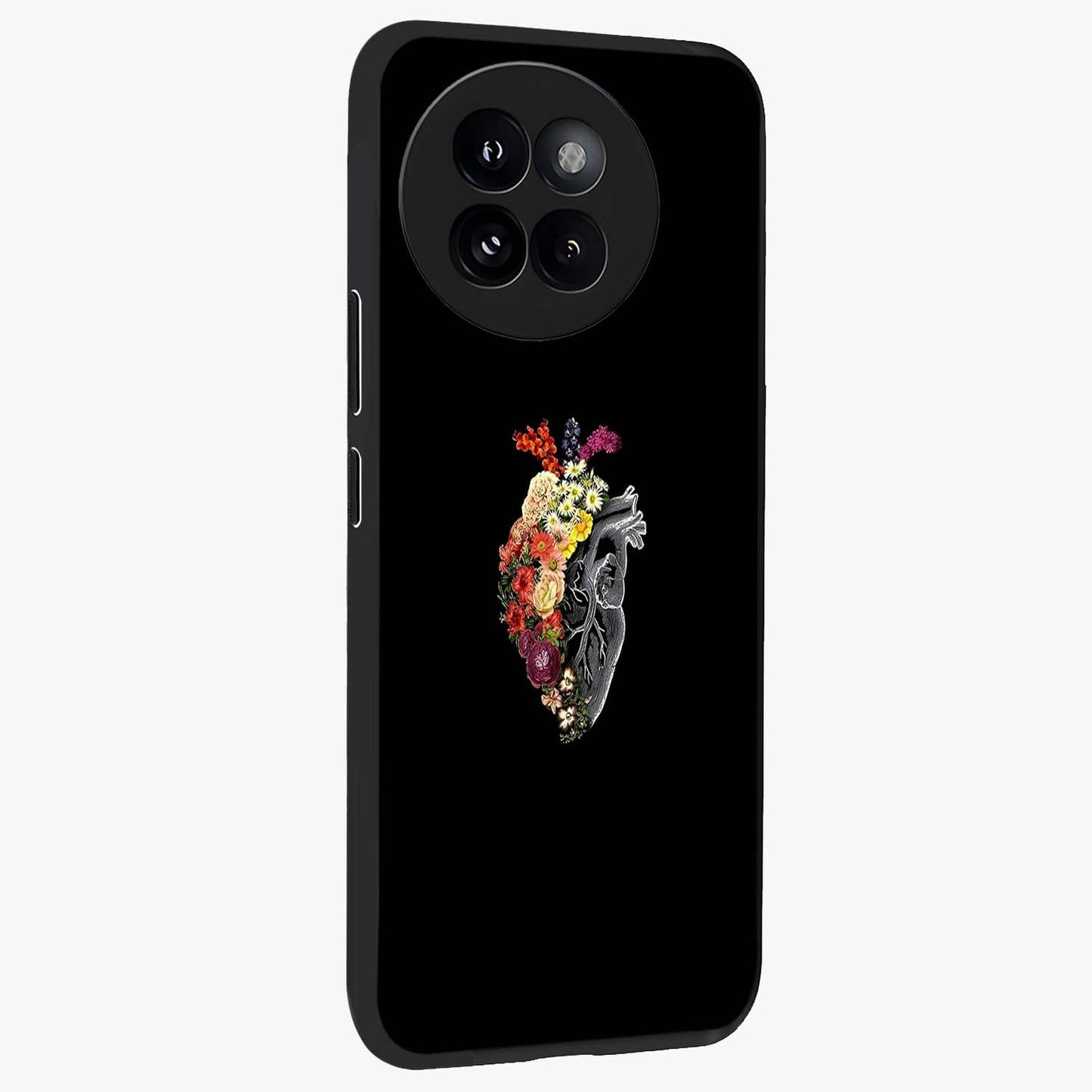 Heart With Flowers Glass Case upright view showcasing decorative heart and floral artwork with sweet romantic theme.
