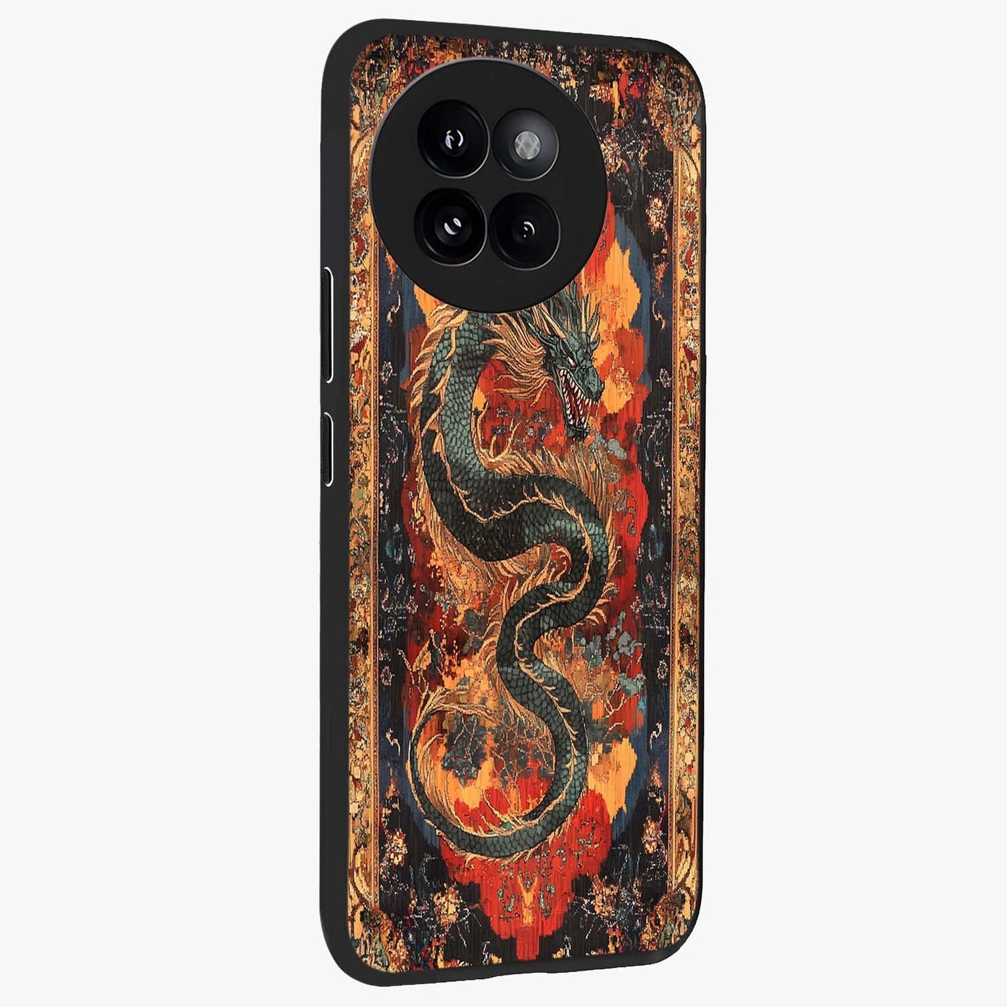 Inferno Dragon Soul Glass Case upright view showcasing intense dragon artwork with fantasy fire theme.