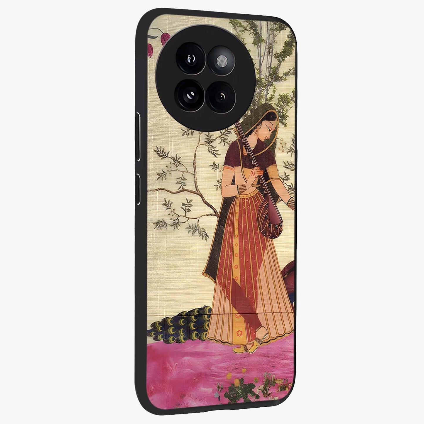 Lady With Veena Art Glass Case upright view showcasing classical veena artwork with traditional artistic theme.