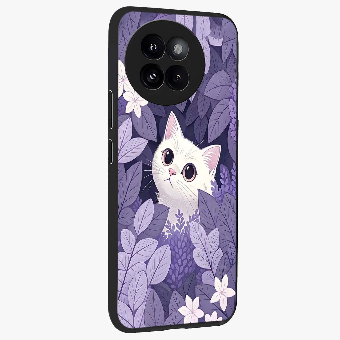 Lilac Hide Peek Cat Glass Case upright view showcasing charming cat artwork with adorable peek theme.