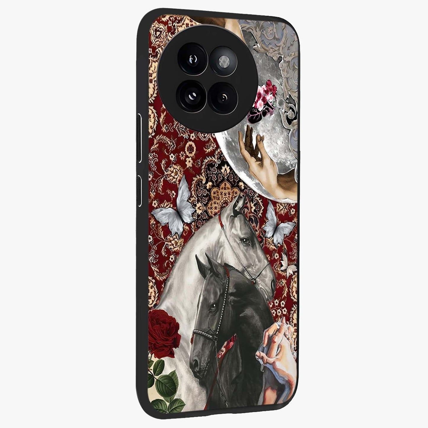 Moonlit Royal Stallion Glass Case upright view showcasing dramatic horse artwork with glowing moon themed design.