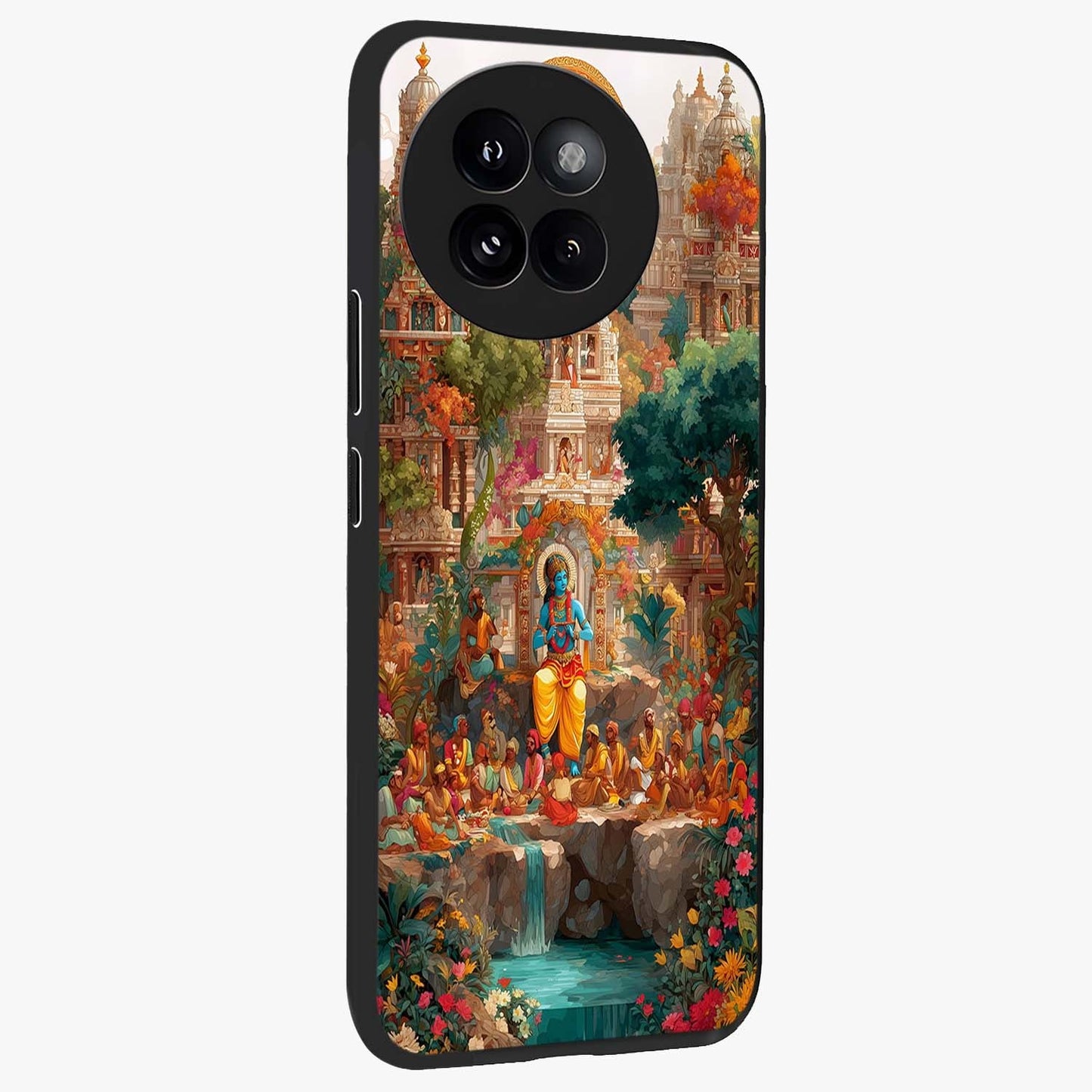 Sacred Sunlight Gods Glass Case upright view showcasing glowing divine artwork with sacred mythological theme.