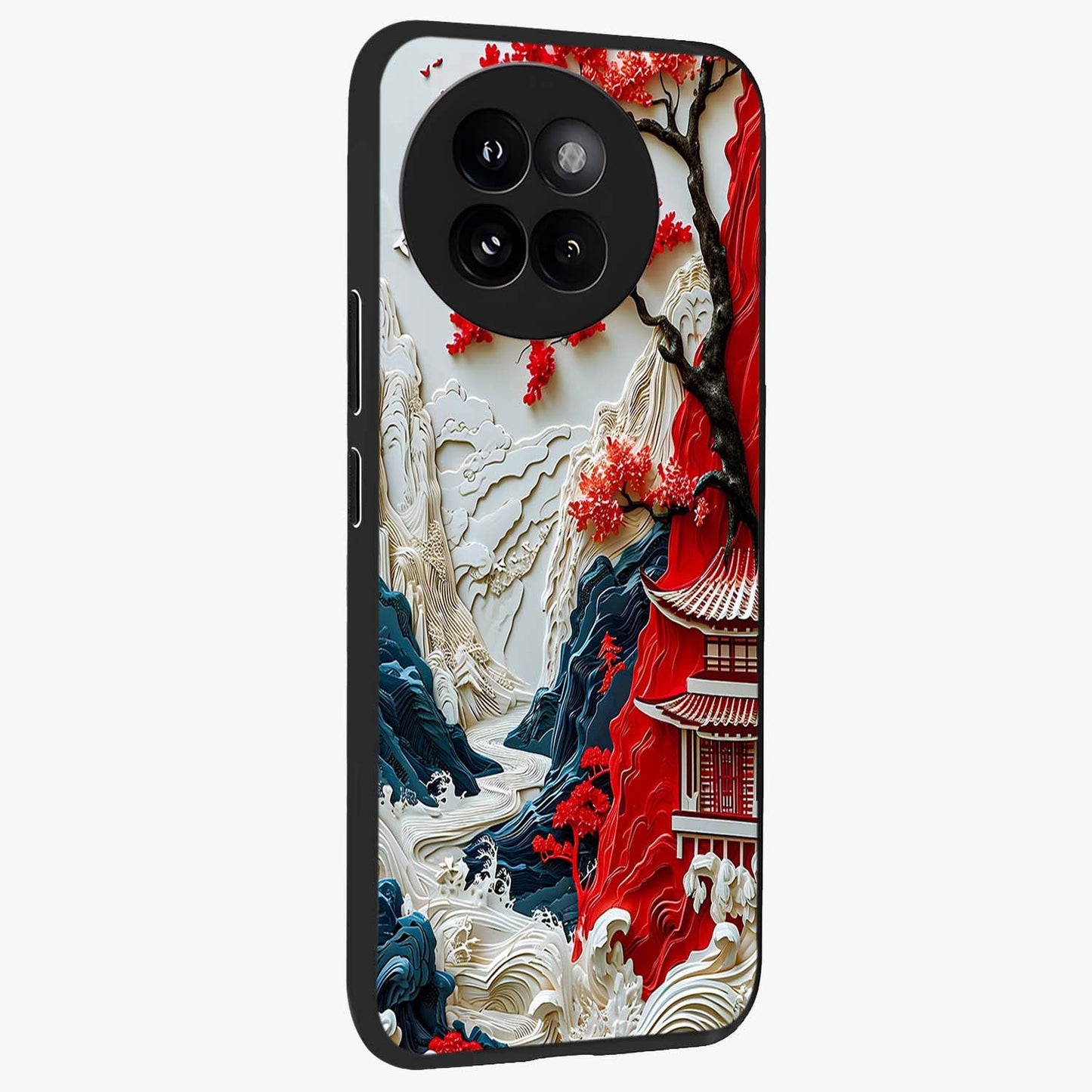 Whispers Of Sakura Waves Glass Case upright view showcasing delicate cherry blossom artwork with elegant nature theme.