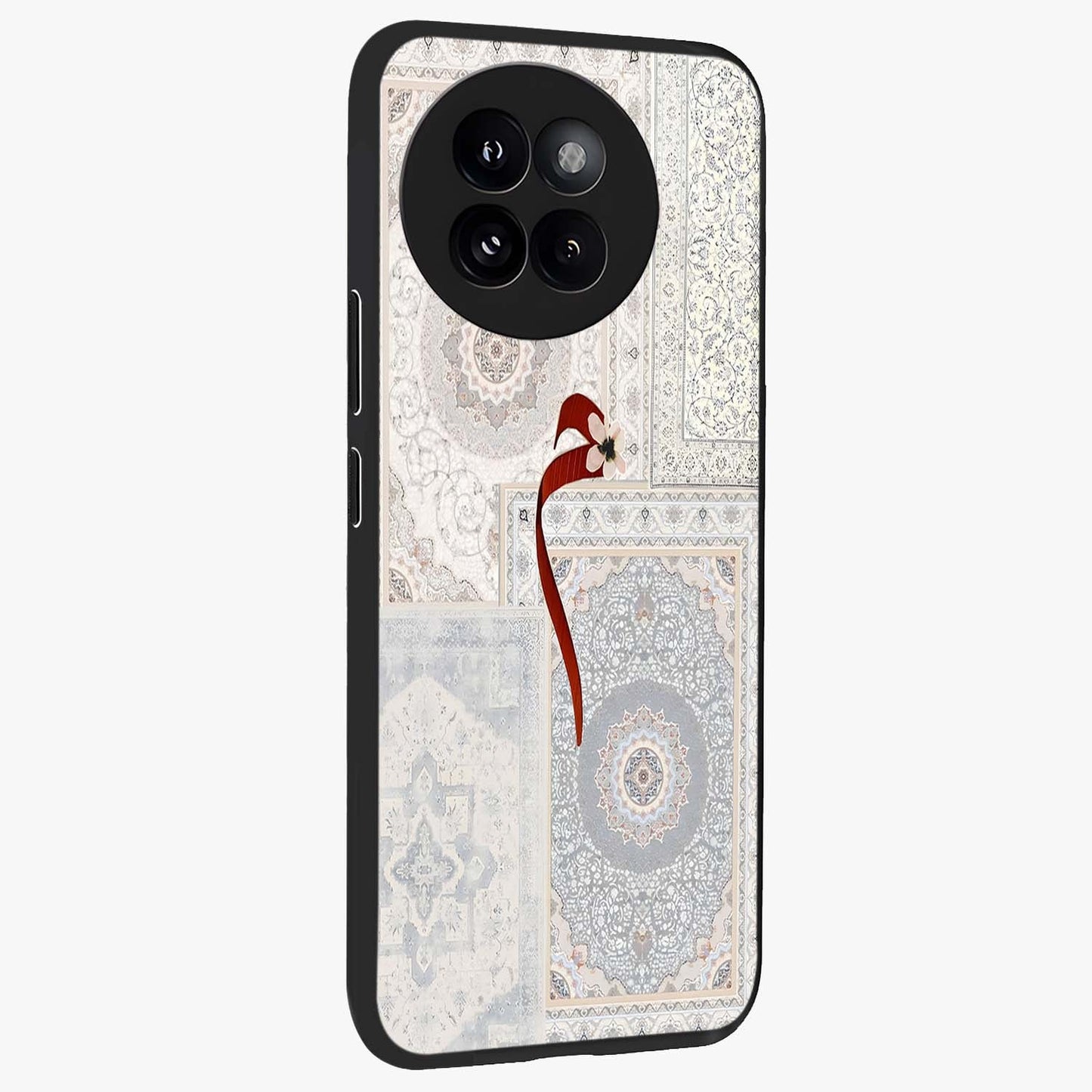 White Aesthetic Bow Glass Case upright view showcasing delicate ribbon bow artwork with cute minimalist theme.
