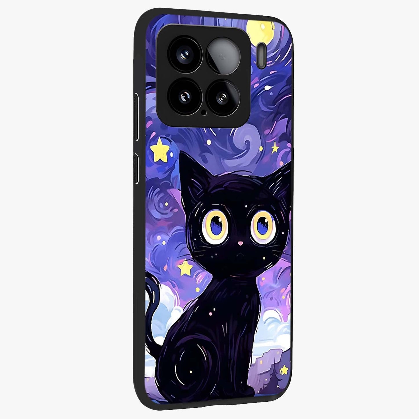 Abstract Cat Art Glass Case upright view showcasing creative feline illustration and aesthetic artistic style.