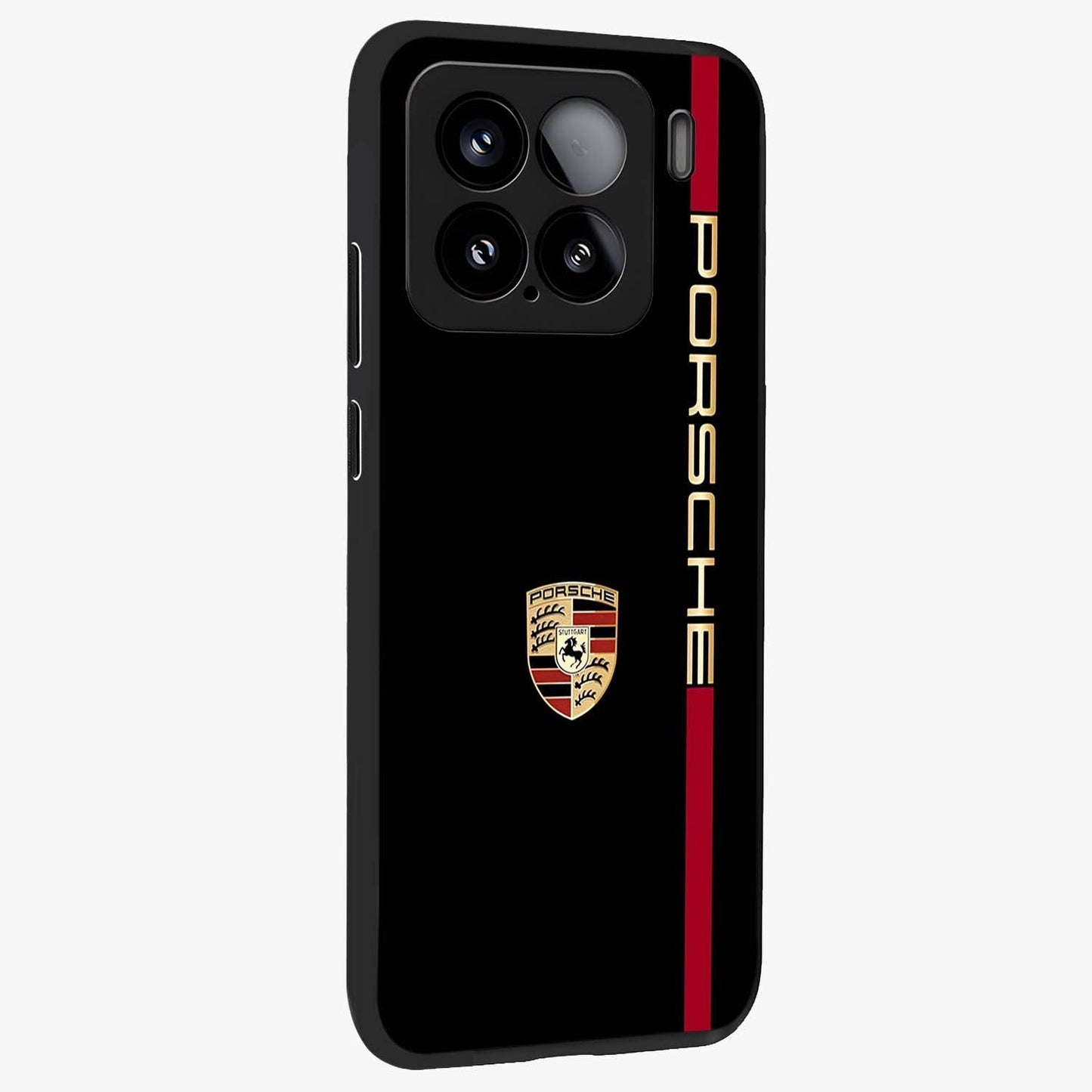 Black Minimal Porsche Glass Case upright view showcasing stylish automotive artwork with bold minimal theme.