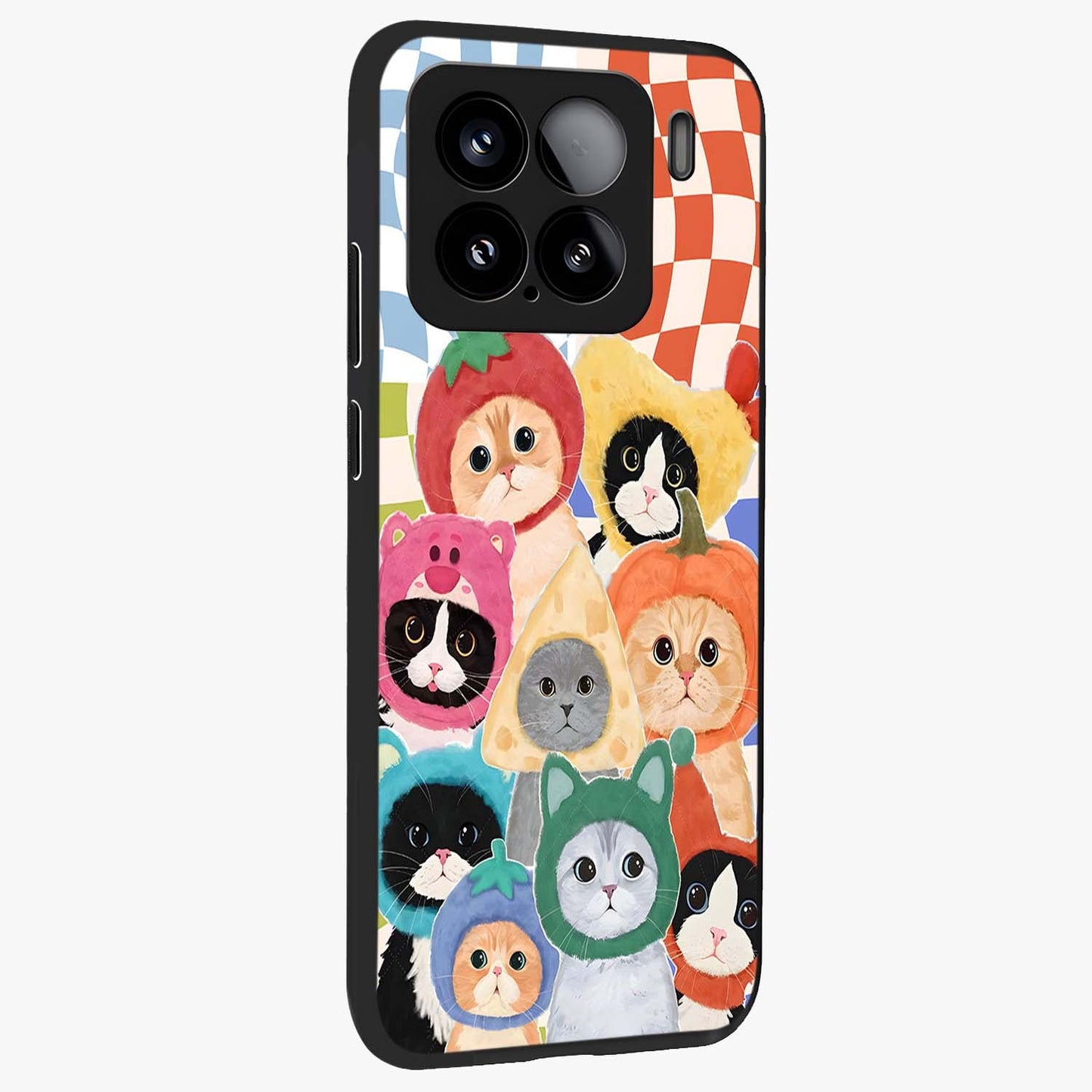 Cats in Fruits Glass Case upright view showcasing charming cat artwork with fun fruity theme.