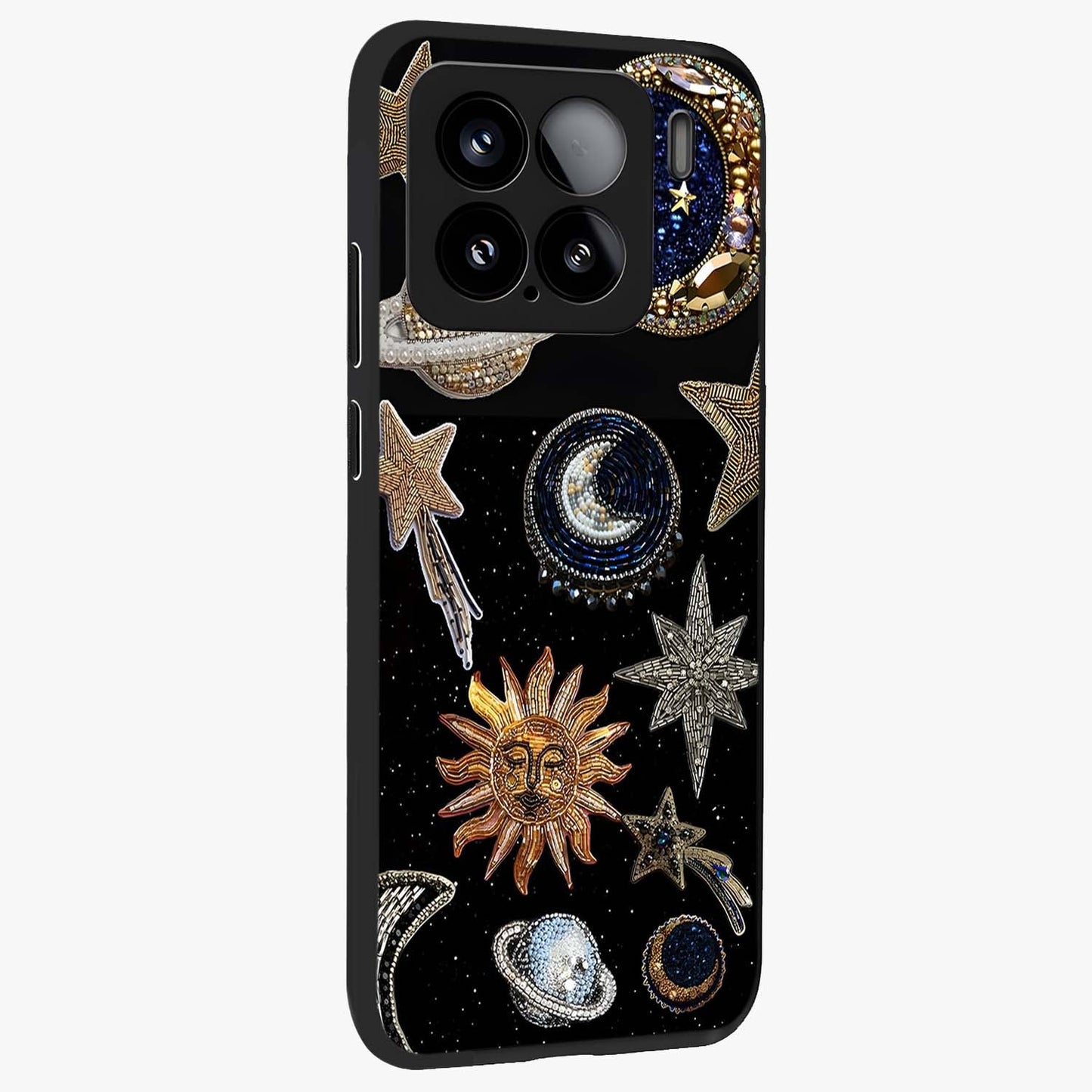 Celestial Gem Constellations Glass Case upright view showcasing cosmic constellation artwork with celestial aesthetic style.
