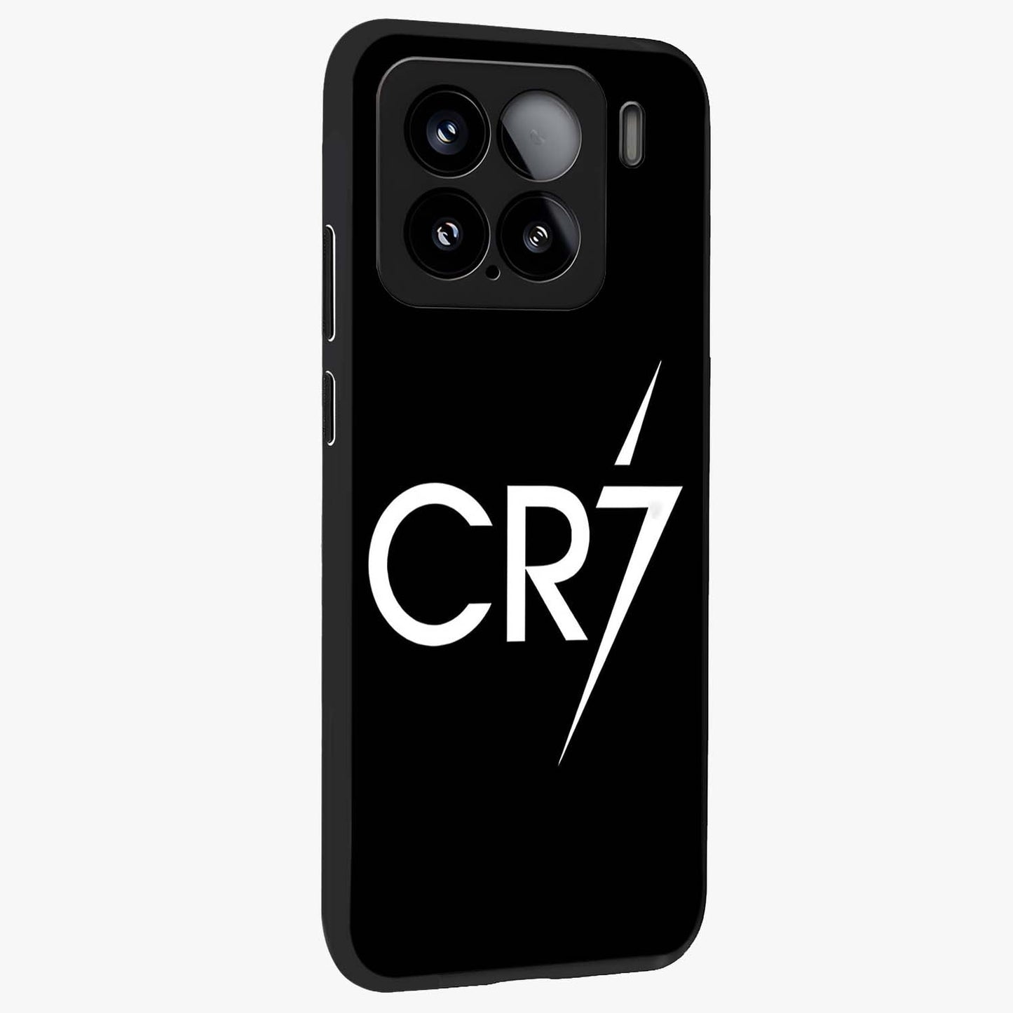Cr7 Elite Strike Glass Case upright view showcasing energetic football inspired design with modern sports aesthetic.