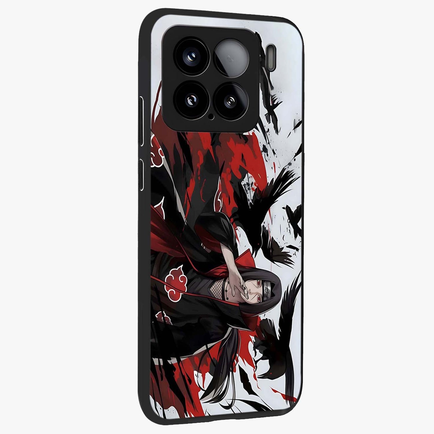 Crimson Crow Illusion Glass Case upright view showcasing striking crow illusion artwork with intense crimson theme.