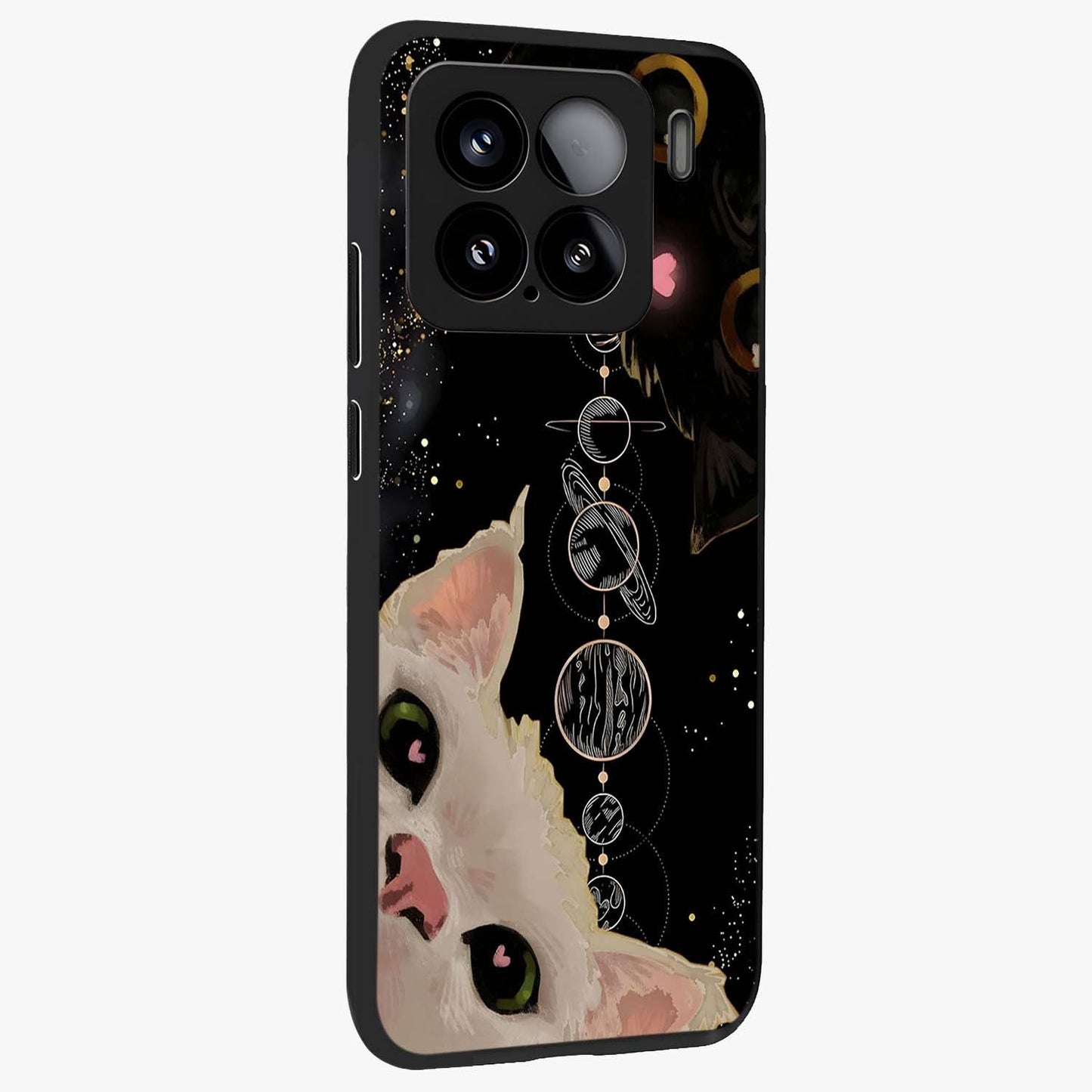 Galactic Cat Glass Case upright view showcasing mystical cat artwork with dreamy cosmic theme.