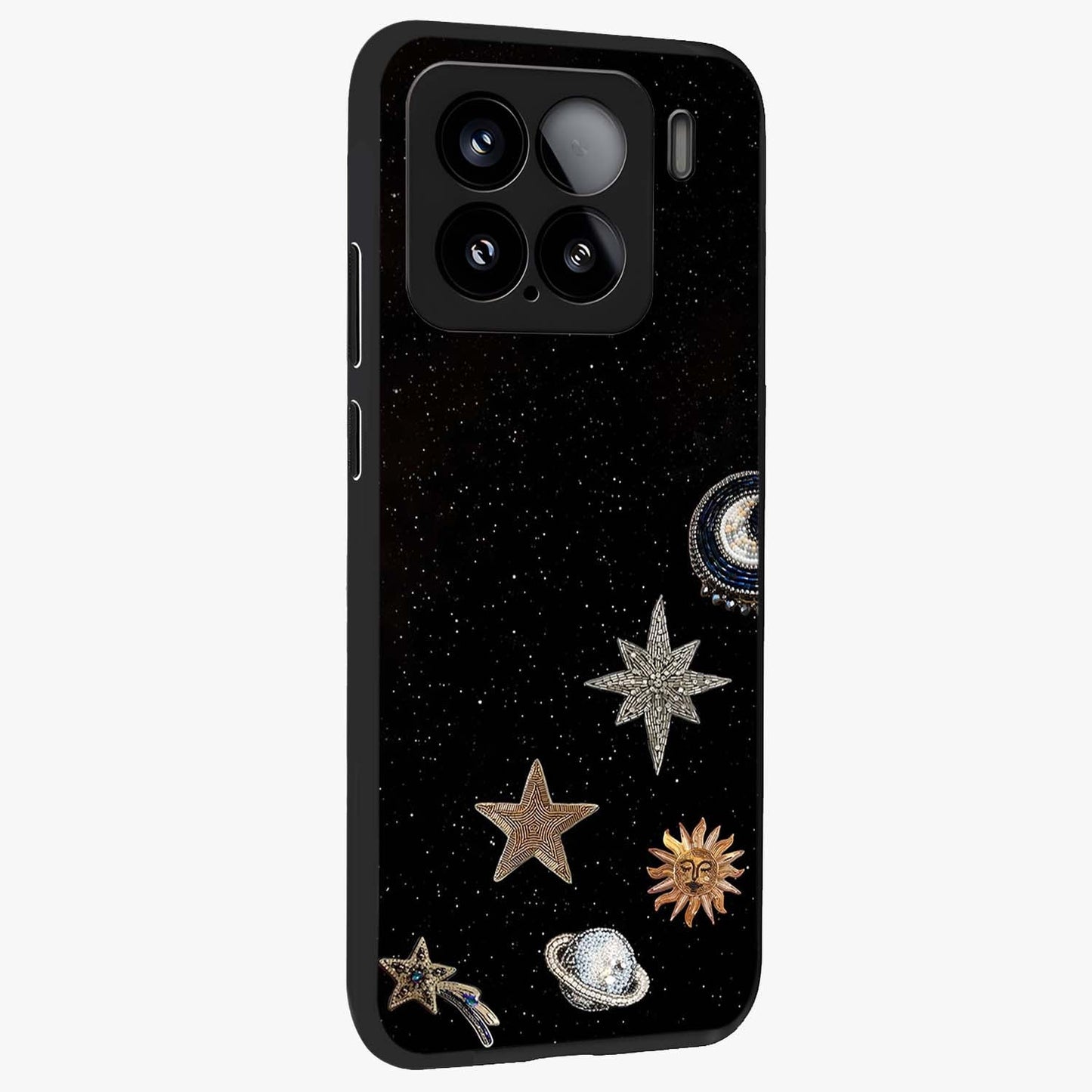 Galactic Charm Glow Glass Case upright view showcasing glowing cosmic charm artwork with magical celestial style.