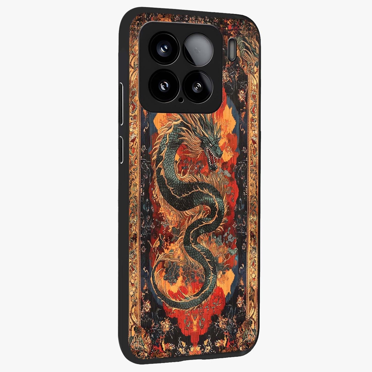 Inferno Dragon Soul Glass Case upright view showcasing intense dragon artwork with fantasy fire theme.