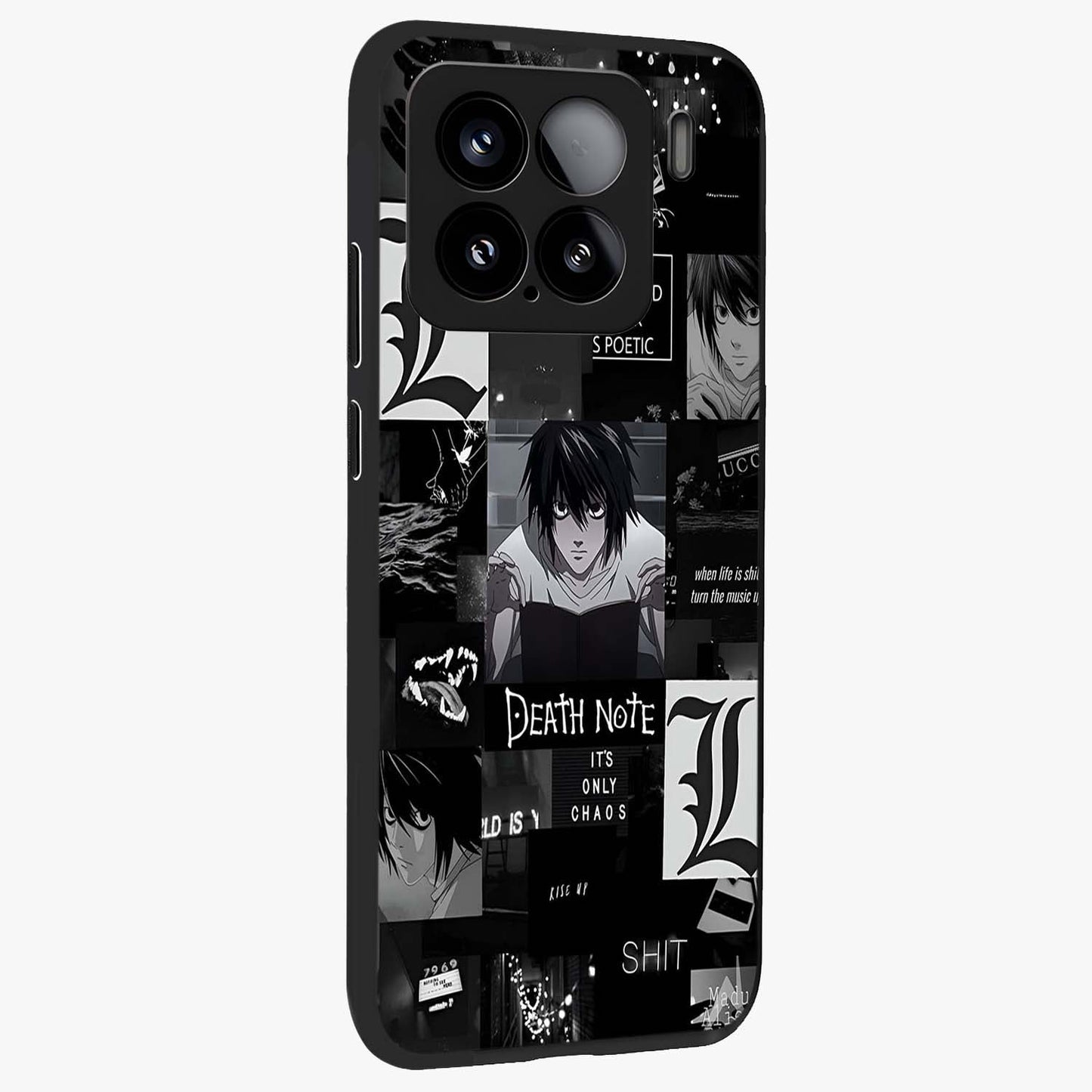Midnight Chaos Mind Glass Case upright view showcasing expressive abstract artwork with bold dark theme.