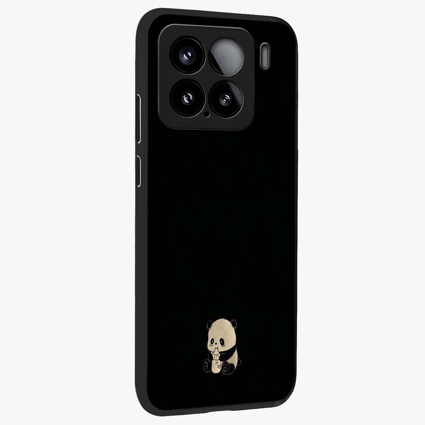 Midnight Panda Love Glass Case upright view showcasing charming panda artwork with playful romantic theme.