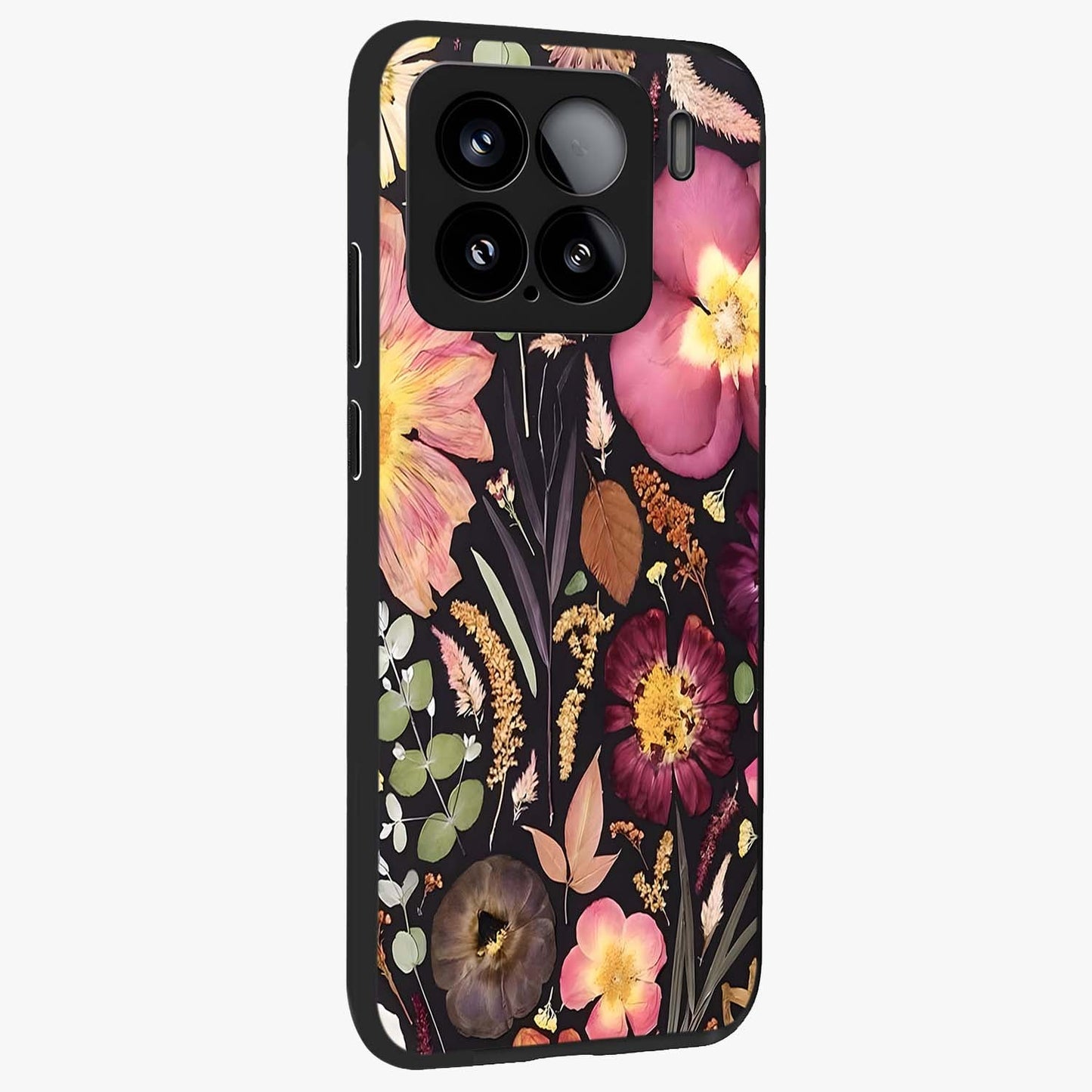 Petal Dream Tapestry Glass Case upright view showcasing detailed floral tapestry artwork with artistic nature theme.
