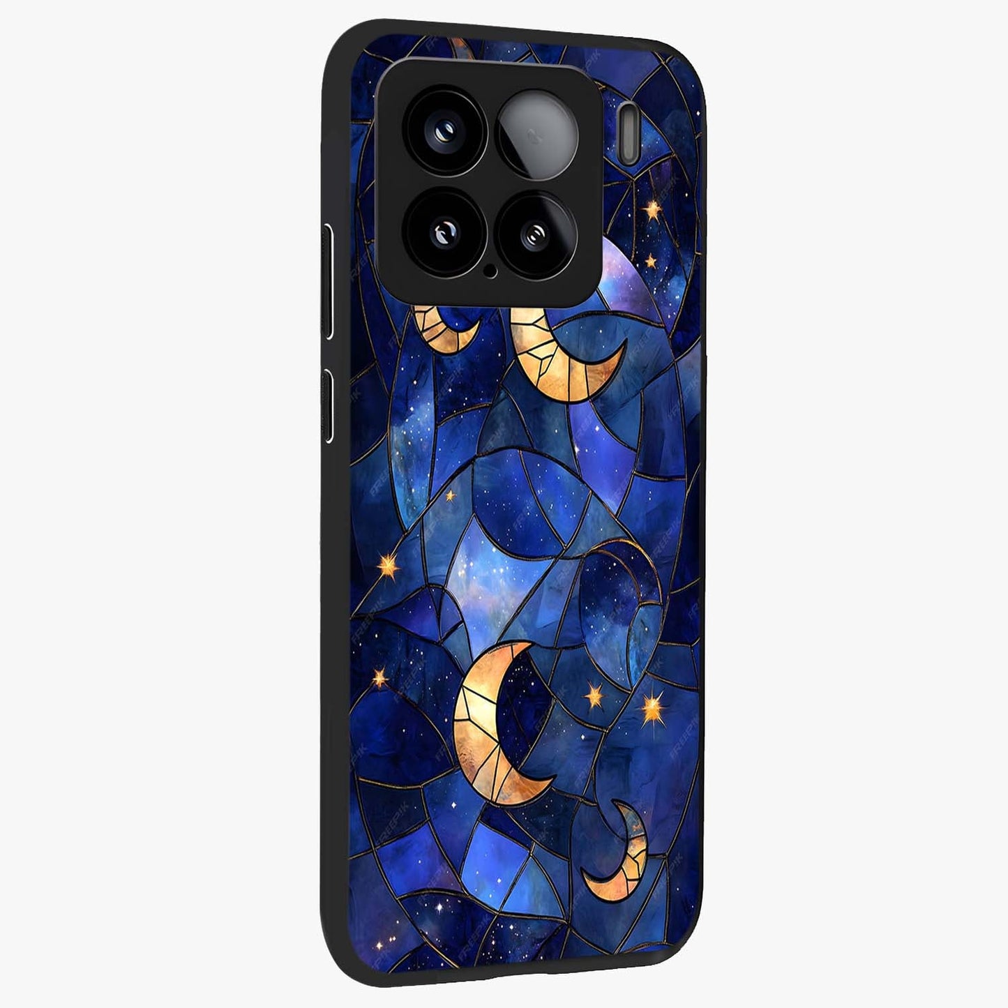 Starlit Sky Tapestry Glass Case upright view showcasing elegant starry sky artwork with cosmic decorative theme.