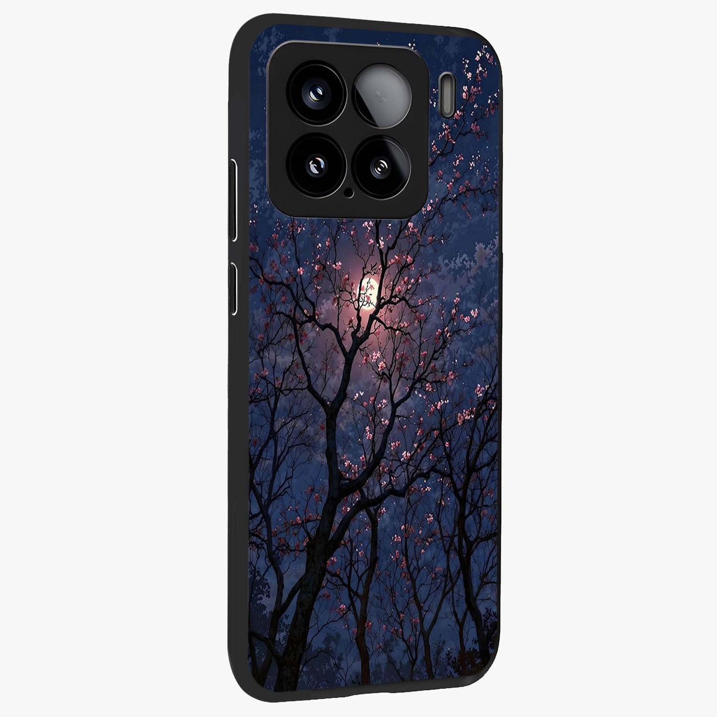 Twilight Sakura Serenade Glass Case upright view showcasing beautiful cherry blossom artwork with serene evening theme.