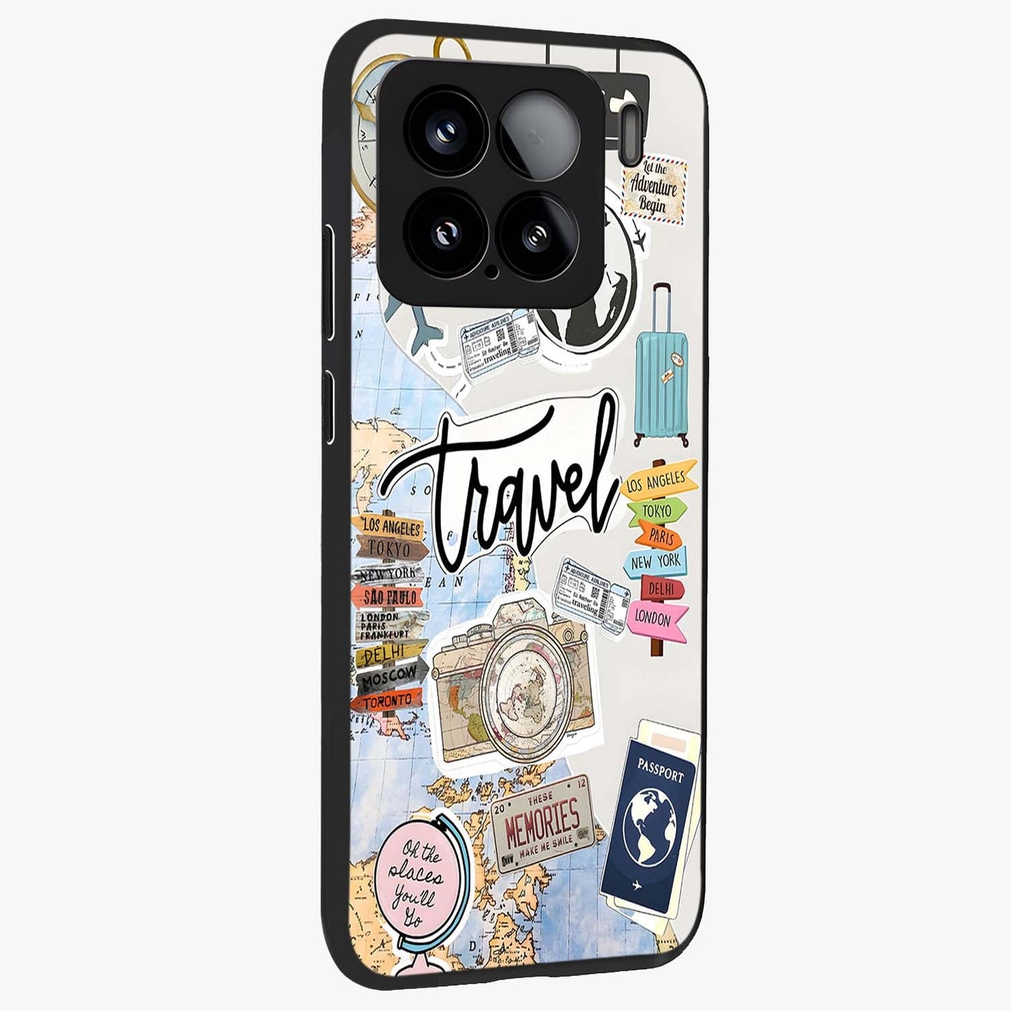 Wanderlust Journal Glass Case upright view showcasing wanderlust inspired artwork with creative exploration theme.