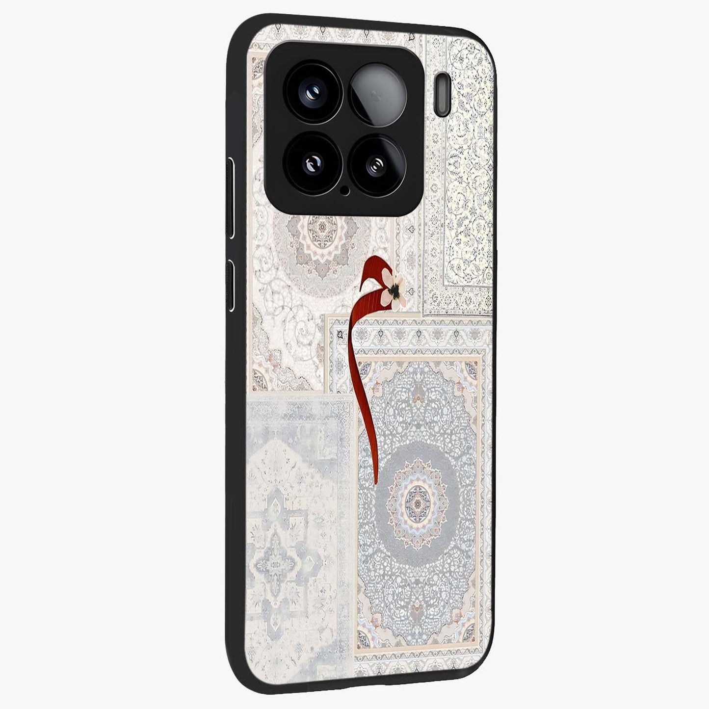 White Aesthetic Bow Glass Case upright view showcasing delicate ribbon bow artwork with cute minimalist theme.