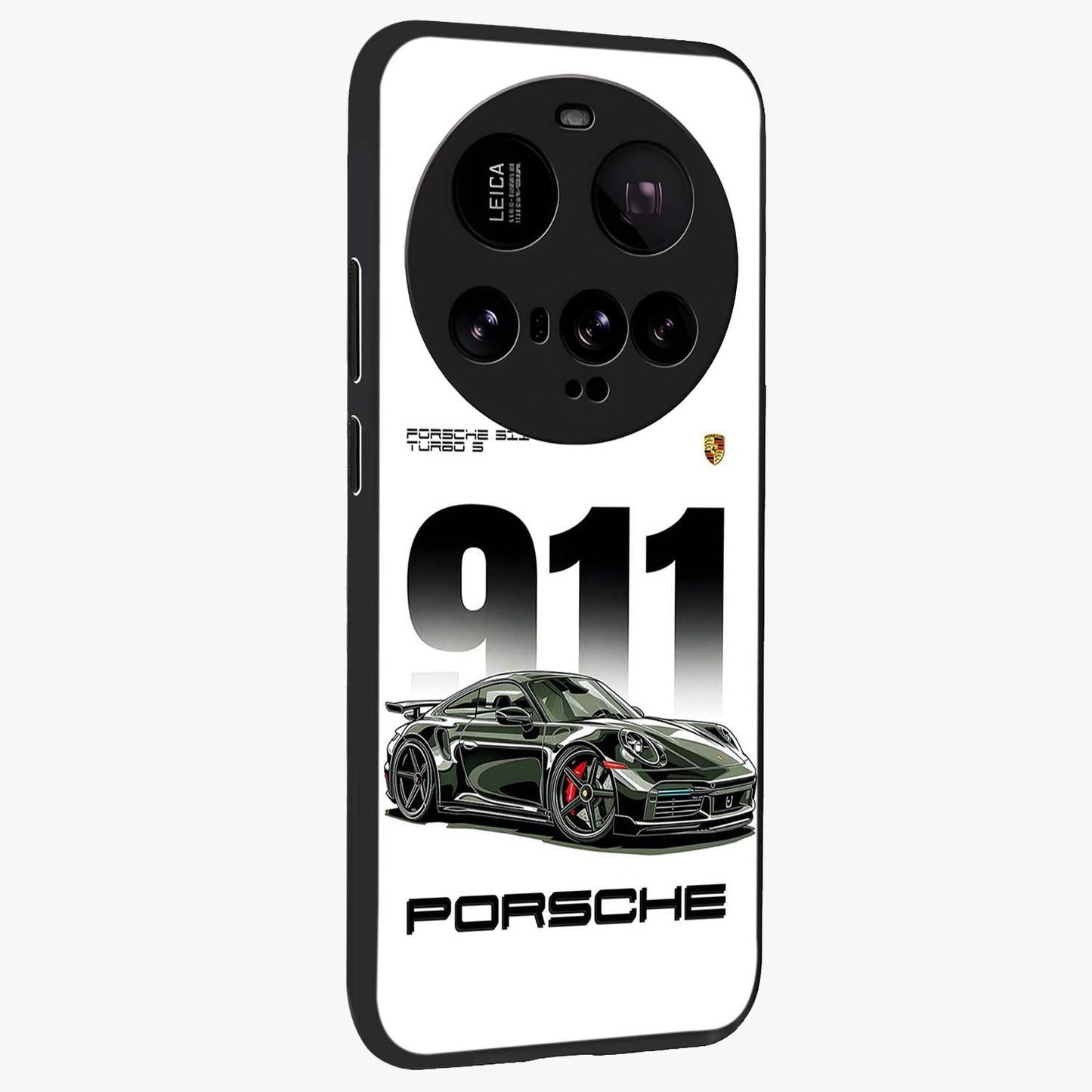 911 Turbo Dominance Glass Case upright perspective showcasing powerful racing design and modern automotive aesthetic.