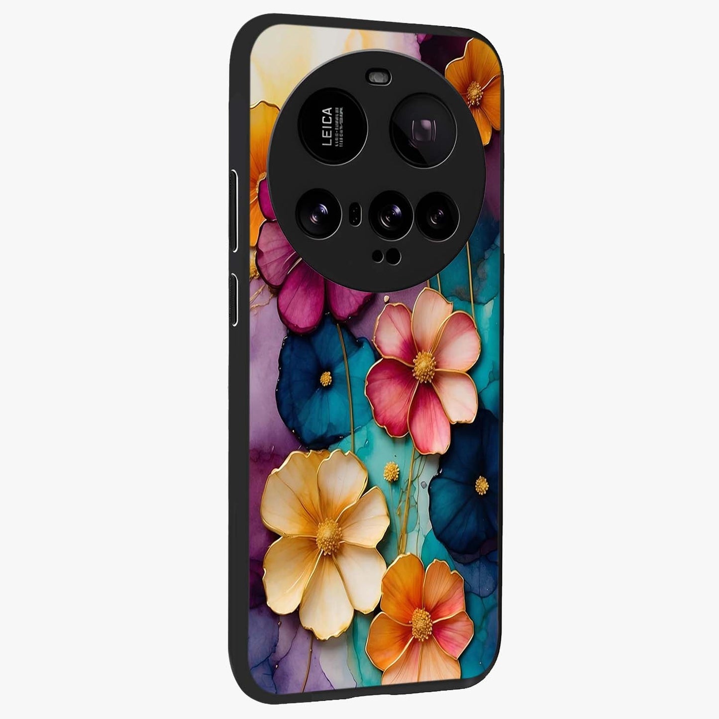 Artlyn Grace Flower Pattern Glass Case upright view showcasing graceful floral artwork with aesthetic botanical style.