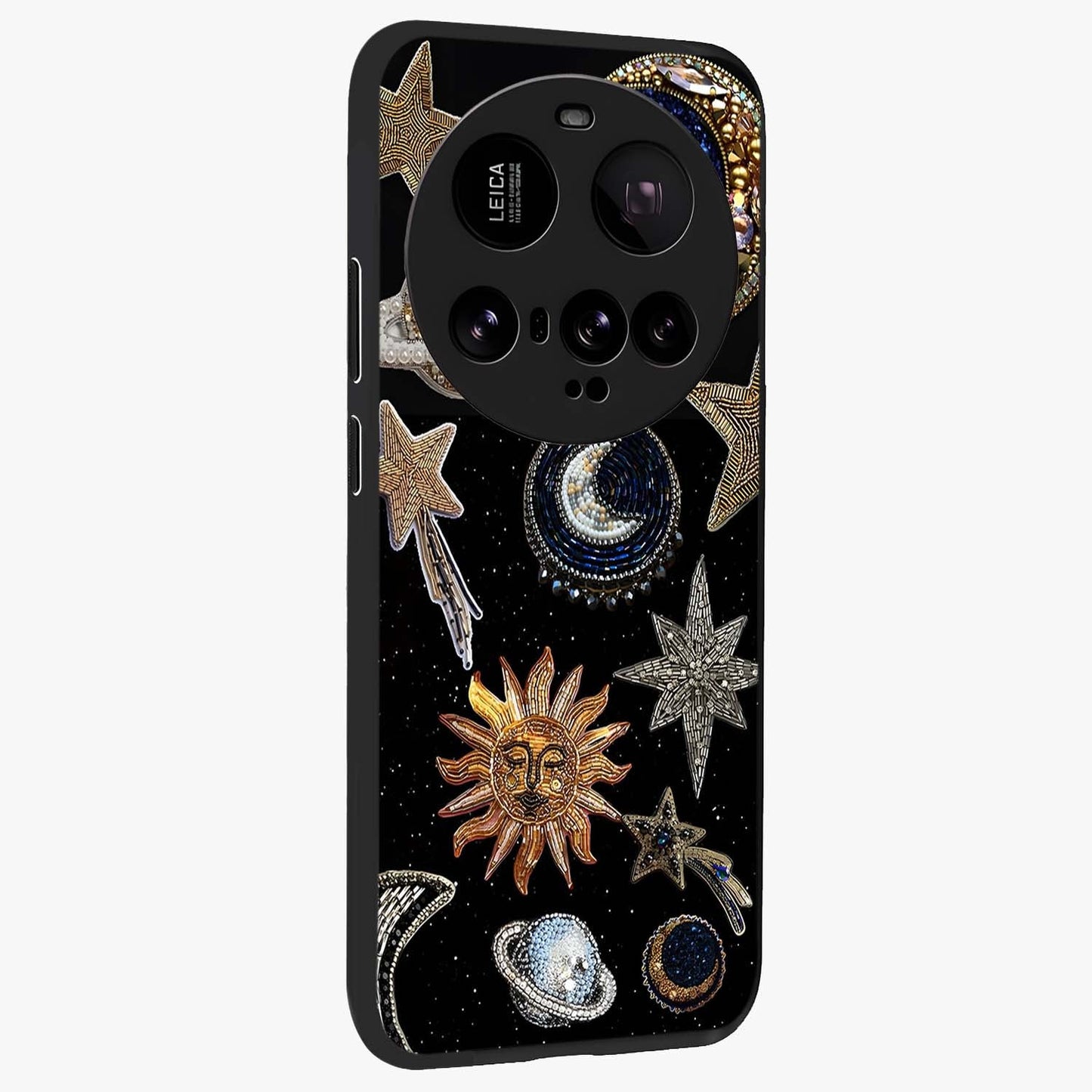 Celestial Gem Constellations Glass Case upright view showcasing cosmic constellation artwork with celestial aesthetic style.