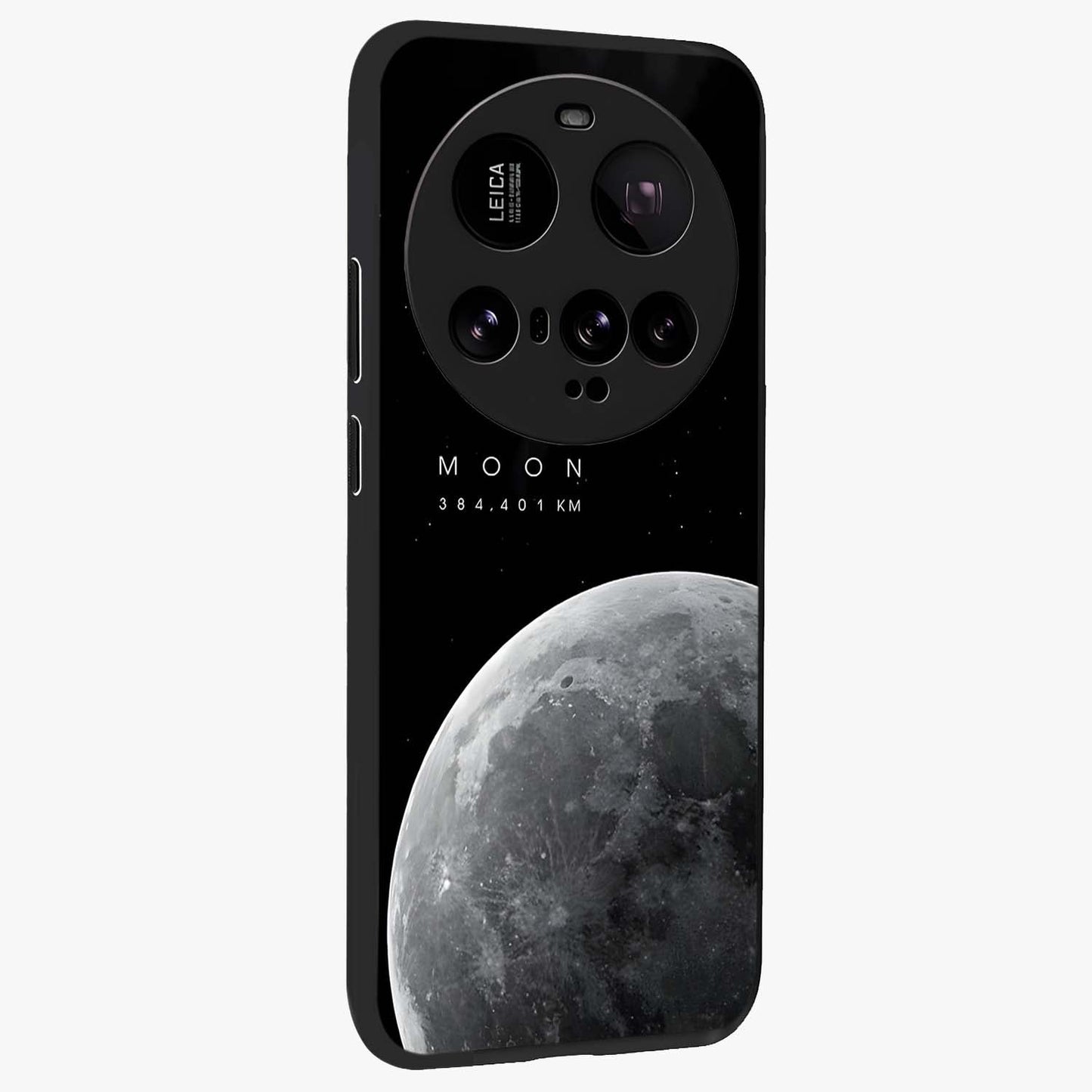 Cosmic Moon Glow Glass Case upright view showcasing luminous moon illustration with dreamy cosmic style.