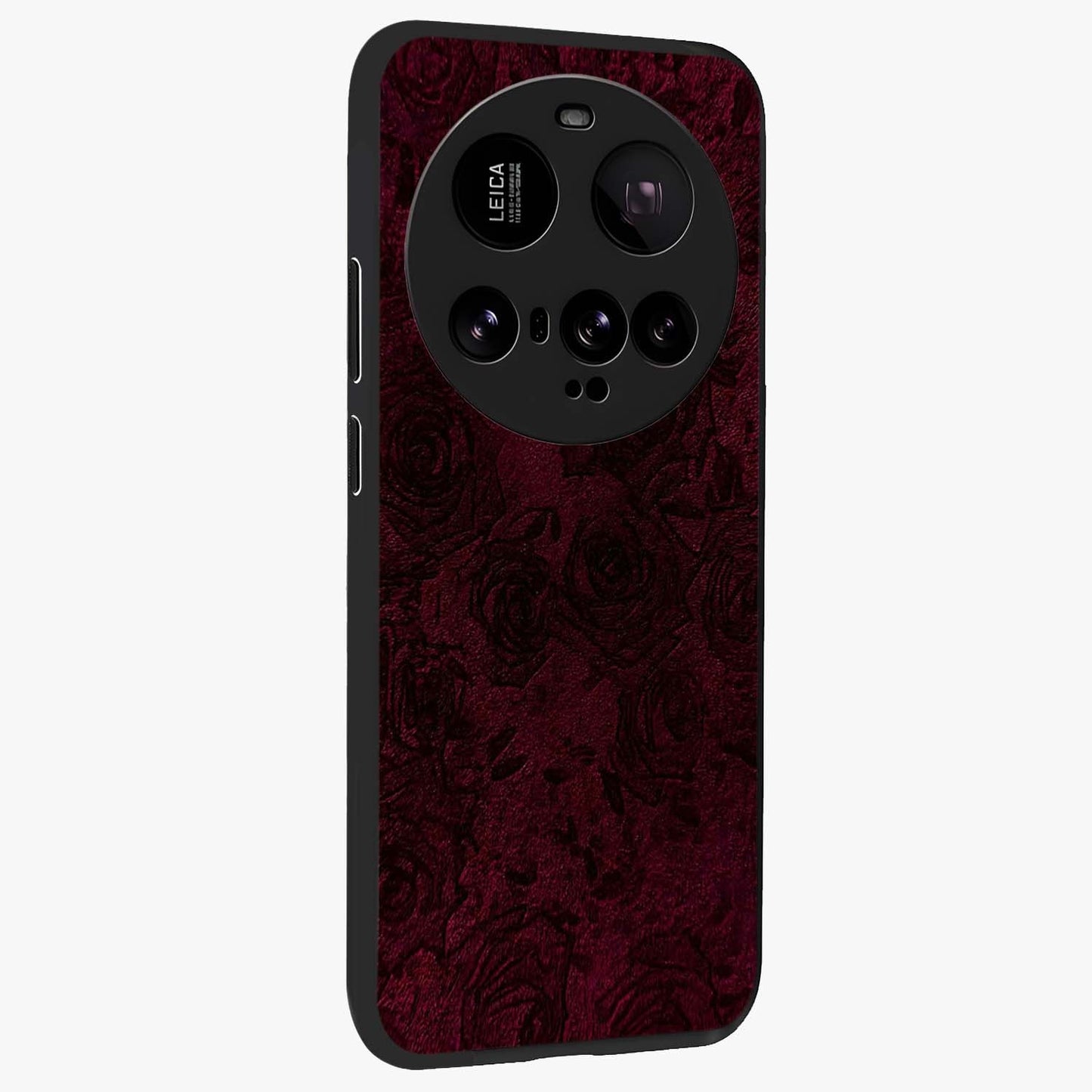 Crimson Fade Flow Glass Case upright view showcasing dynamic crimson flow artwork with stylish abstract theme.