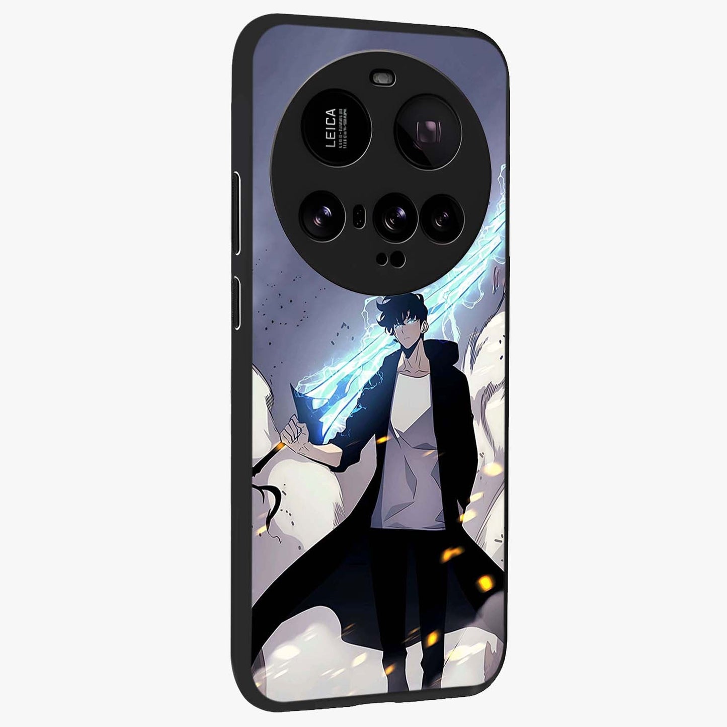 Dark Lightning Anime Warrior Glass Case upright view showcasing dramatic warrior artwork with dark lightning aesthetic.