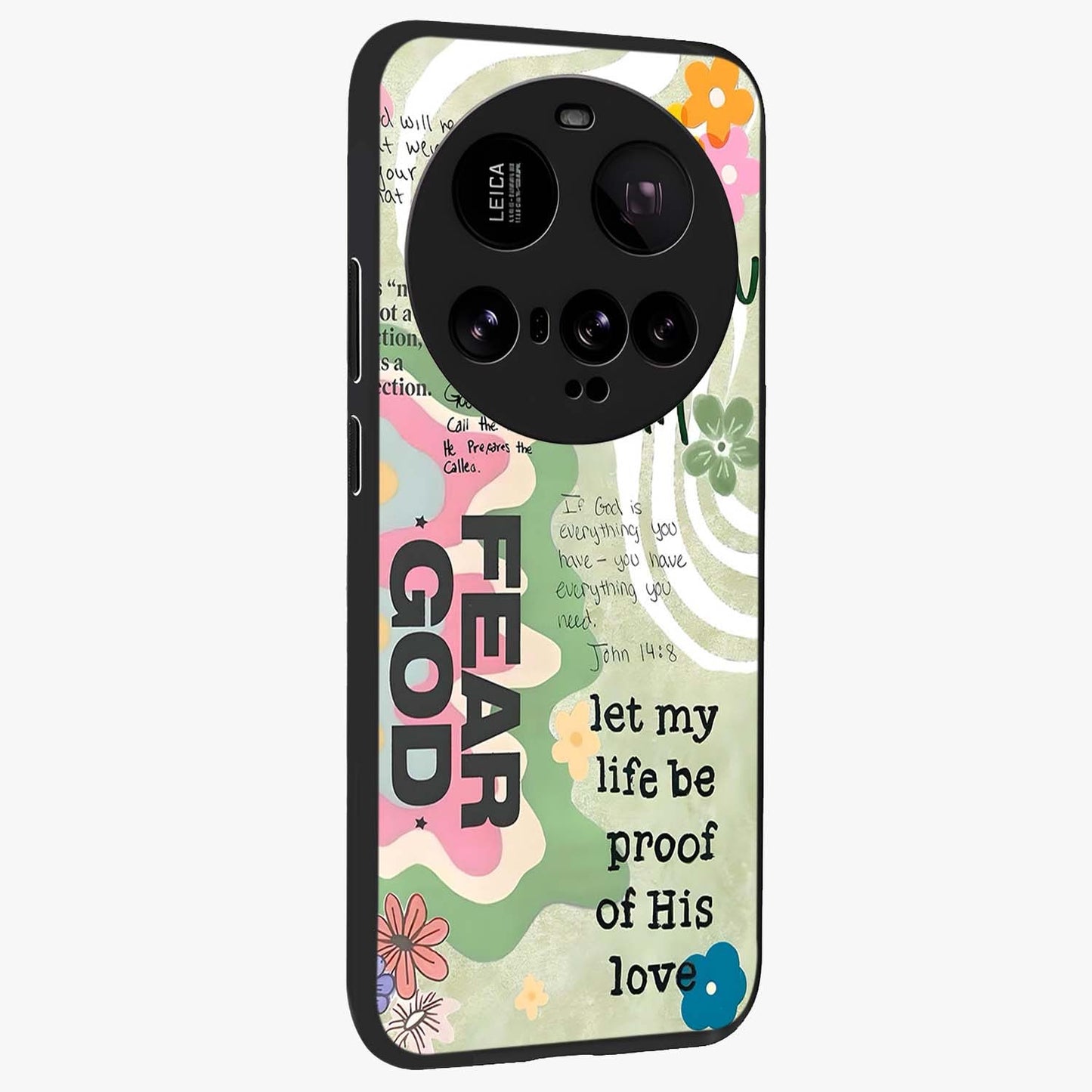 Faith Over Fear Glass Case upright view showcasing bold typography artwork with uplifting motivational theme.