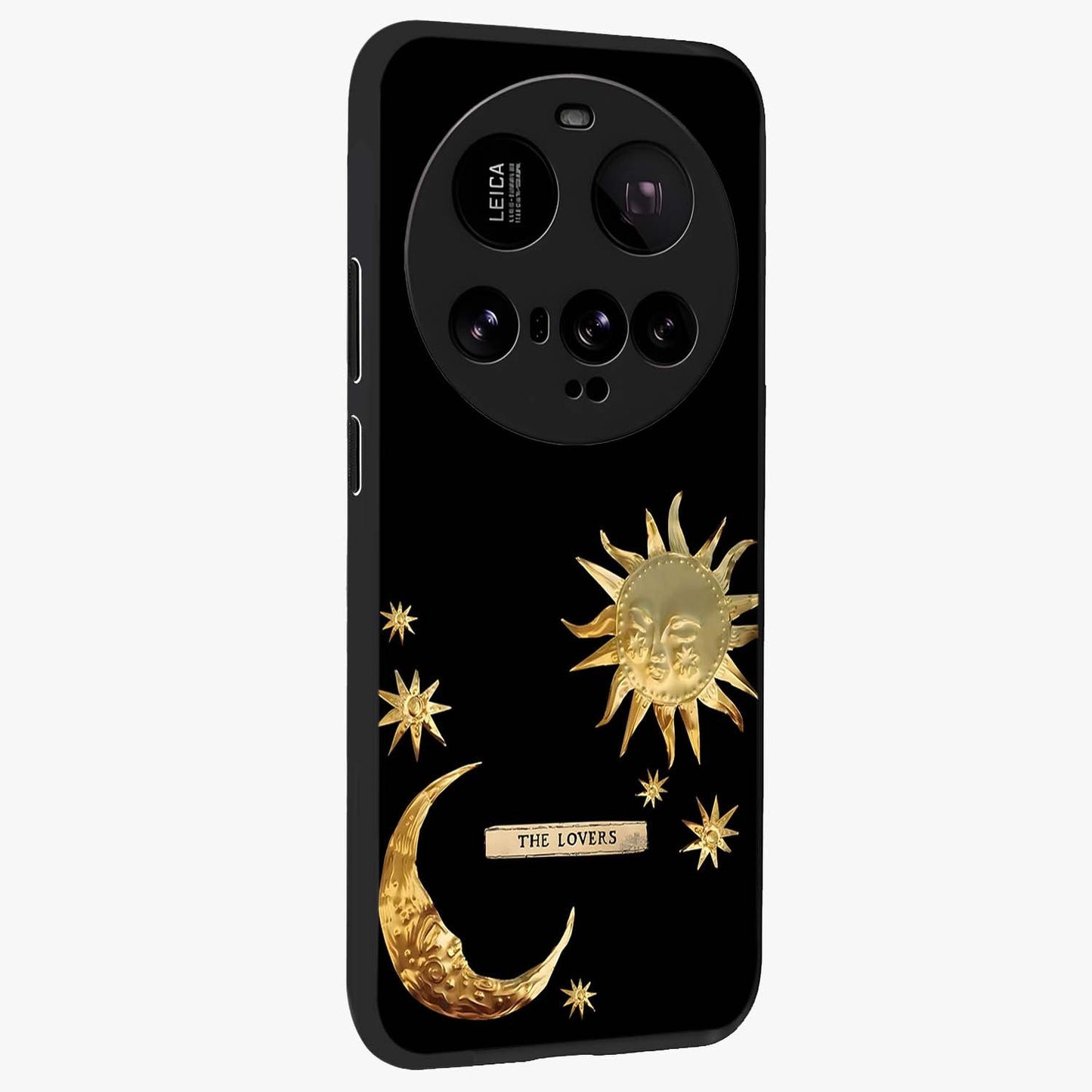 Gold Sun Blush Glass Case upright view showcasing glowing sun artwork with elegant celestial theme.