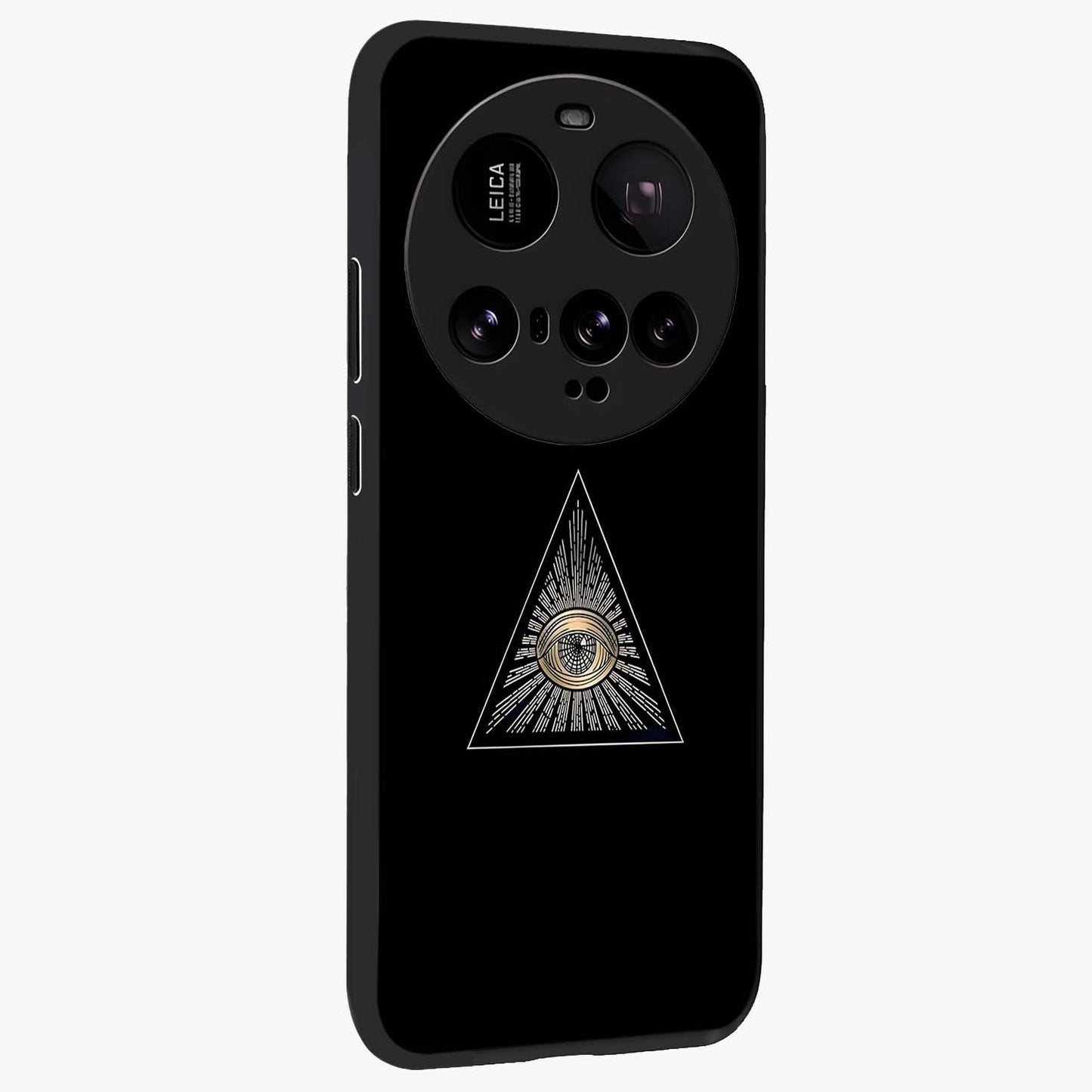 Illuminati Evil Glass Case upright view showcasing striking illuminati artwork with mysterious symbolic theme.