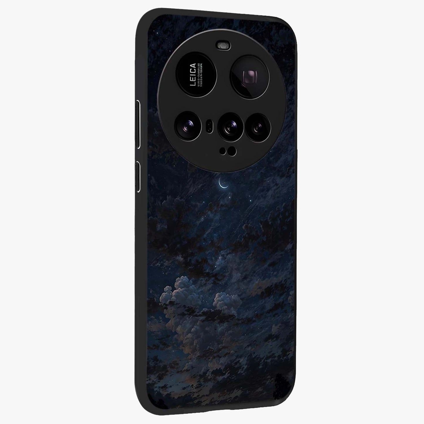 Lunar Veil Silence Glass Case upright view showcasing calm moon themed artwork with serene night atmosphere.
