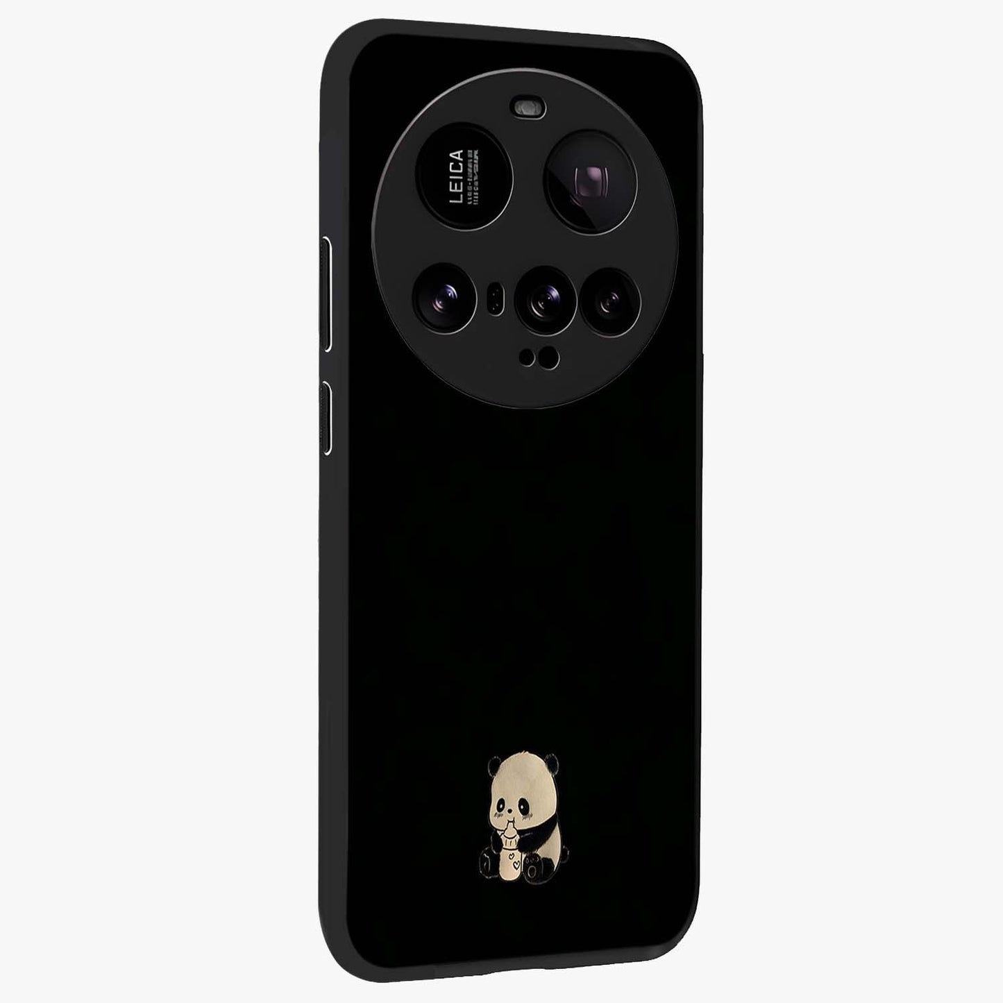 Midnight Panda Love Glass Case upright view showcasing charming panda artwork with playful romantic theme.