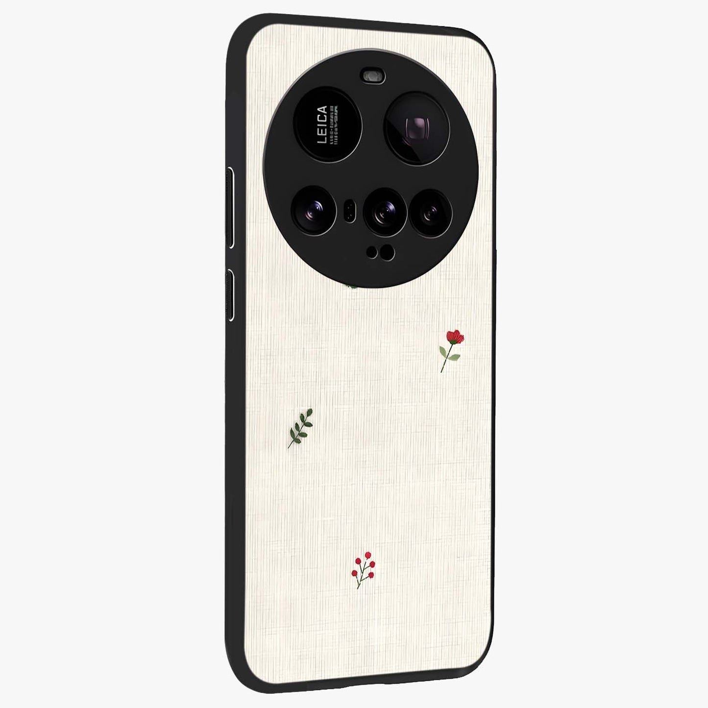 Minimalistic Blue With White Flower Pattern Glass Case upright view showcasing clean white flower artwork with calming blue theme.