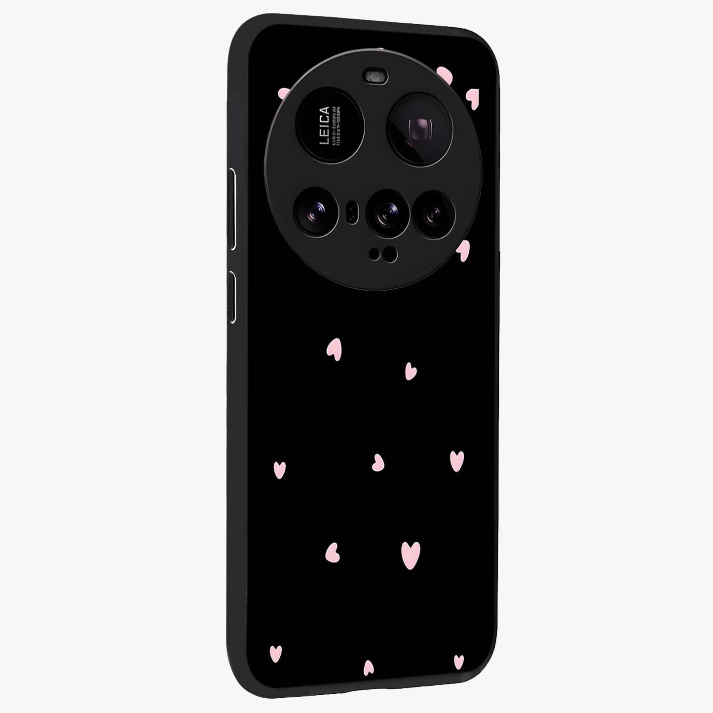 Pink Love Drops Glass Case upright view showcasing charming heart drop artwork with romantic playful theme.