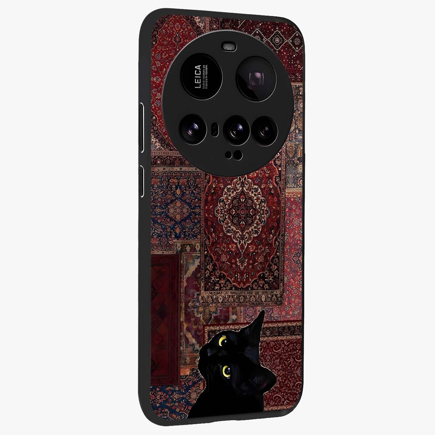 Regal Magic Cat Apple Glass Case upright view showcasing charming cat artwork with playful magical theme.