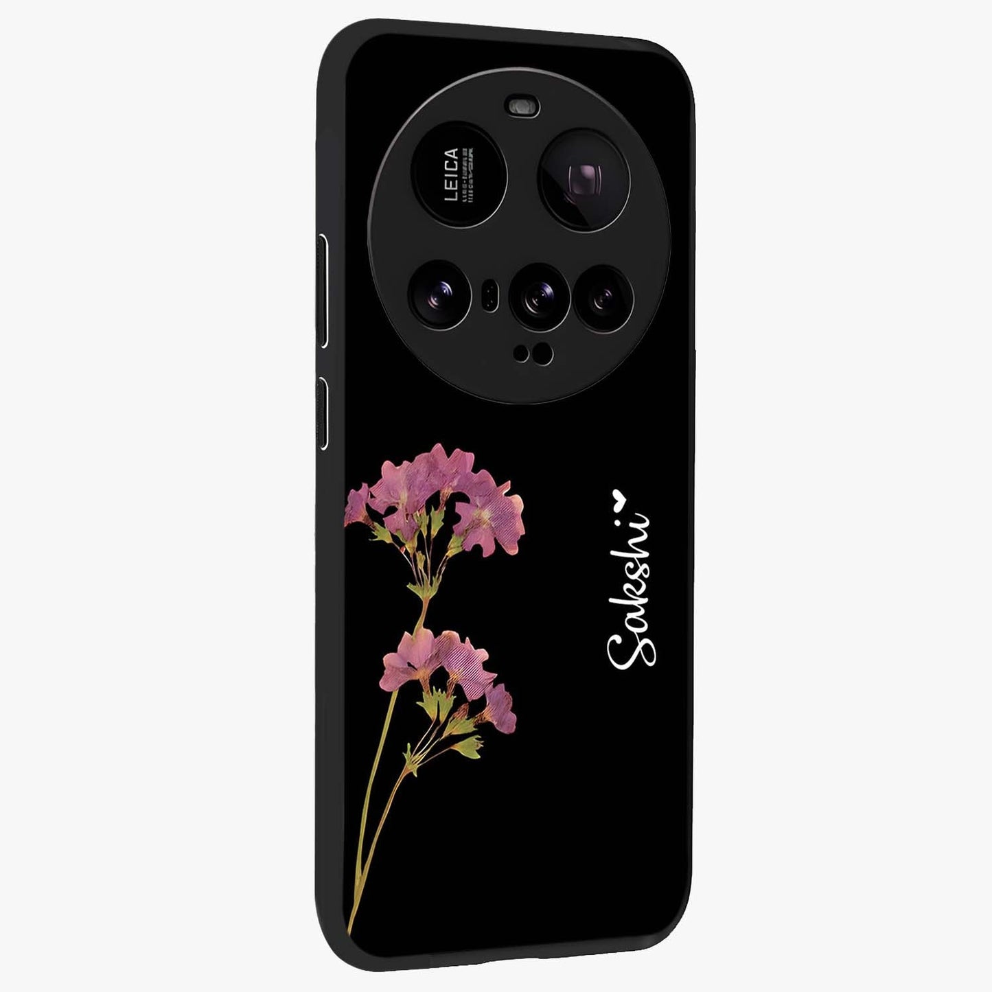 Riching Lavender Flower Custom Name Glass Case upright view showcasing elegant lavender floral artwork with personalized aesthetic.